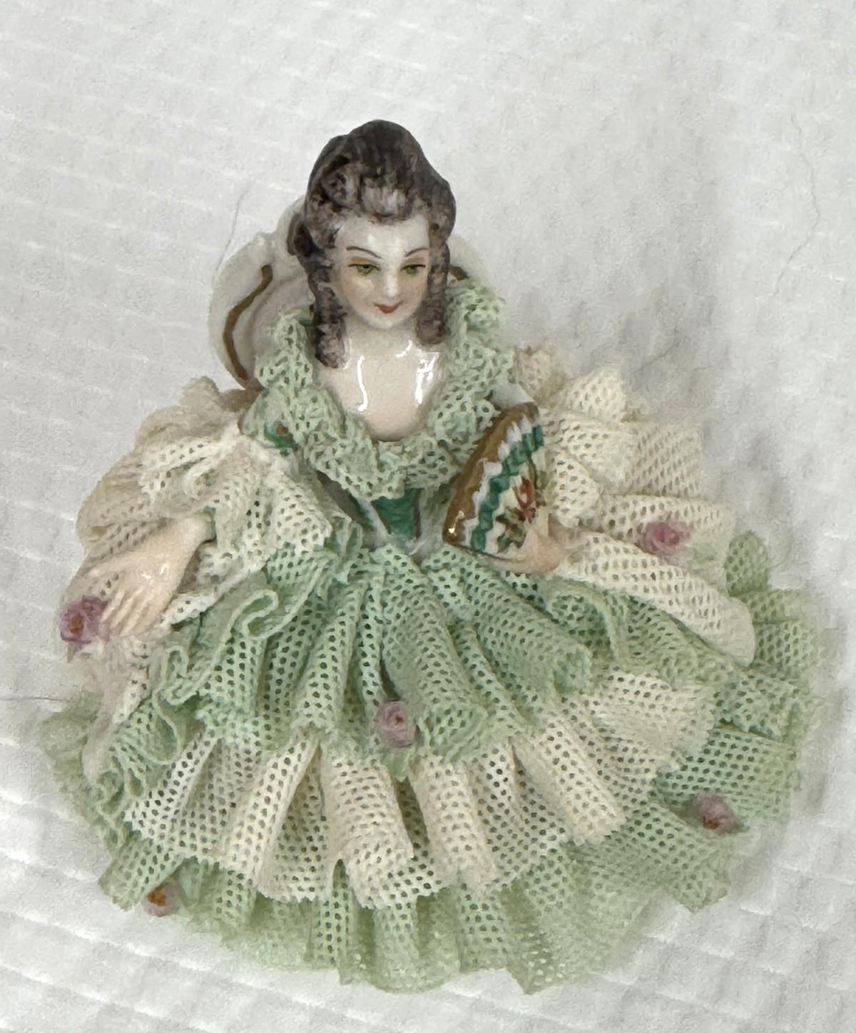 Vintage Volkstedt MV~IRISH DRESDEN ~ELIZA~LACE Figurine~MZ Emerald Collection