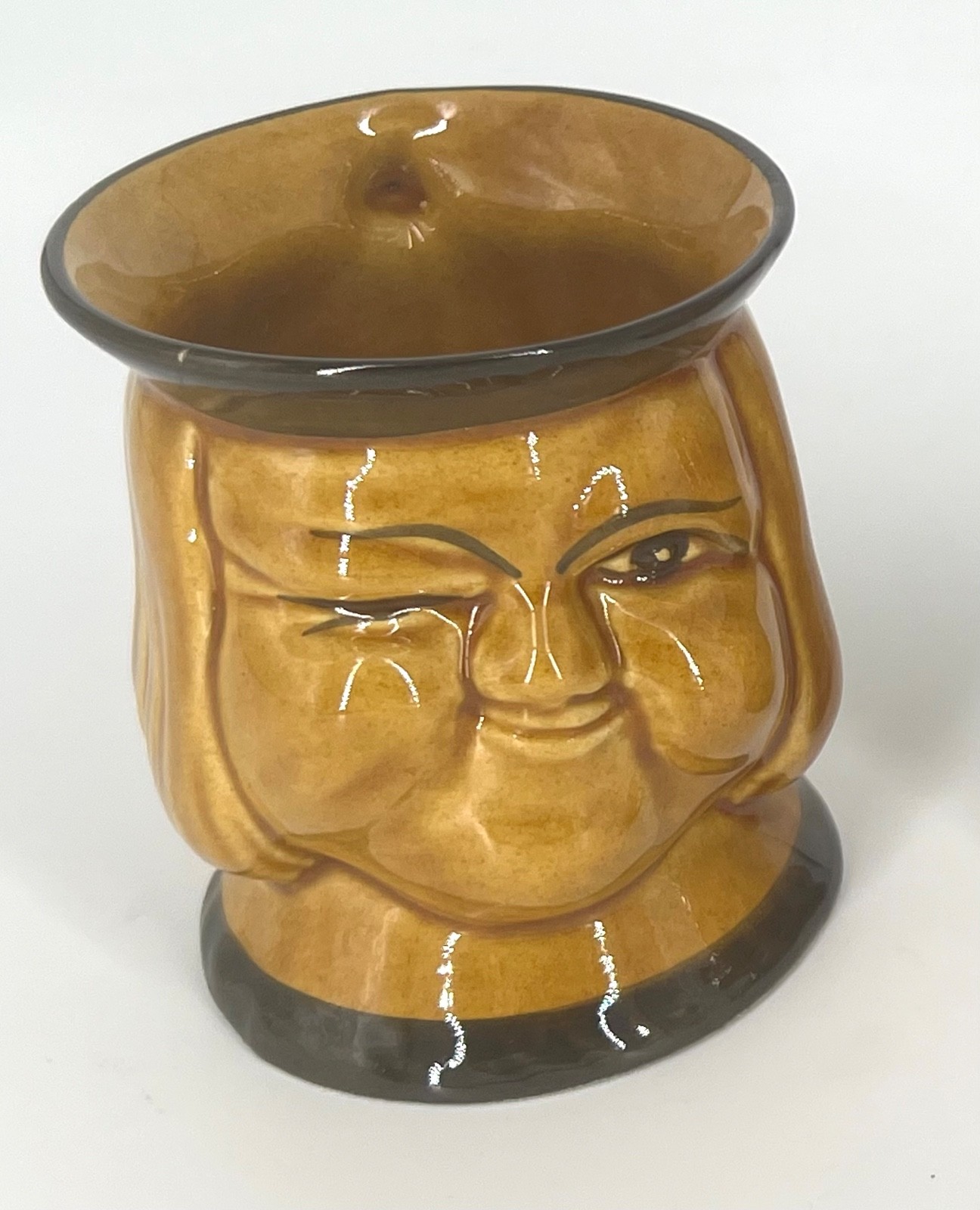 Vintage Brown Glaze Winking Face Character Toby Mug Barware Pen Holder