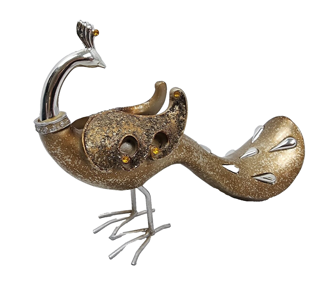 Peacock Figurine With Gold & Silver Accent Ceramic 8″ Tall
