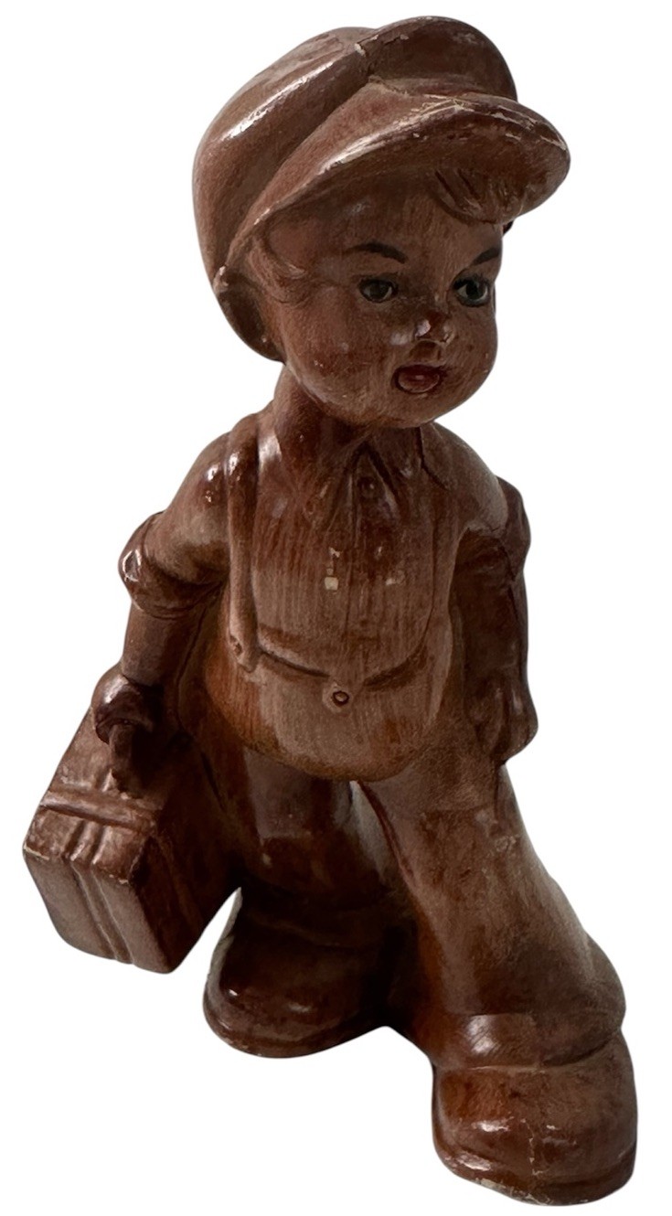 Boy With Suitcase Italy Faux Wood Figurine Dutch or Italian Vintage