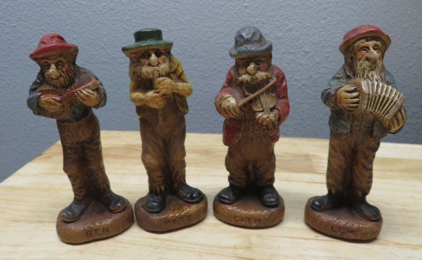 Vintage 1942 Resin Figure Lot Of 4 Multi Prod Resin Old Man Ben Pete Clem Lem