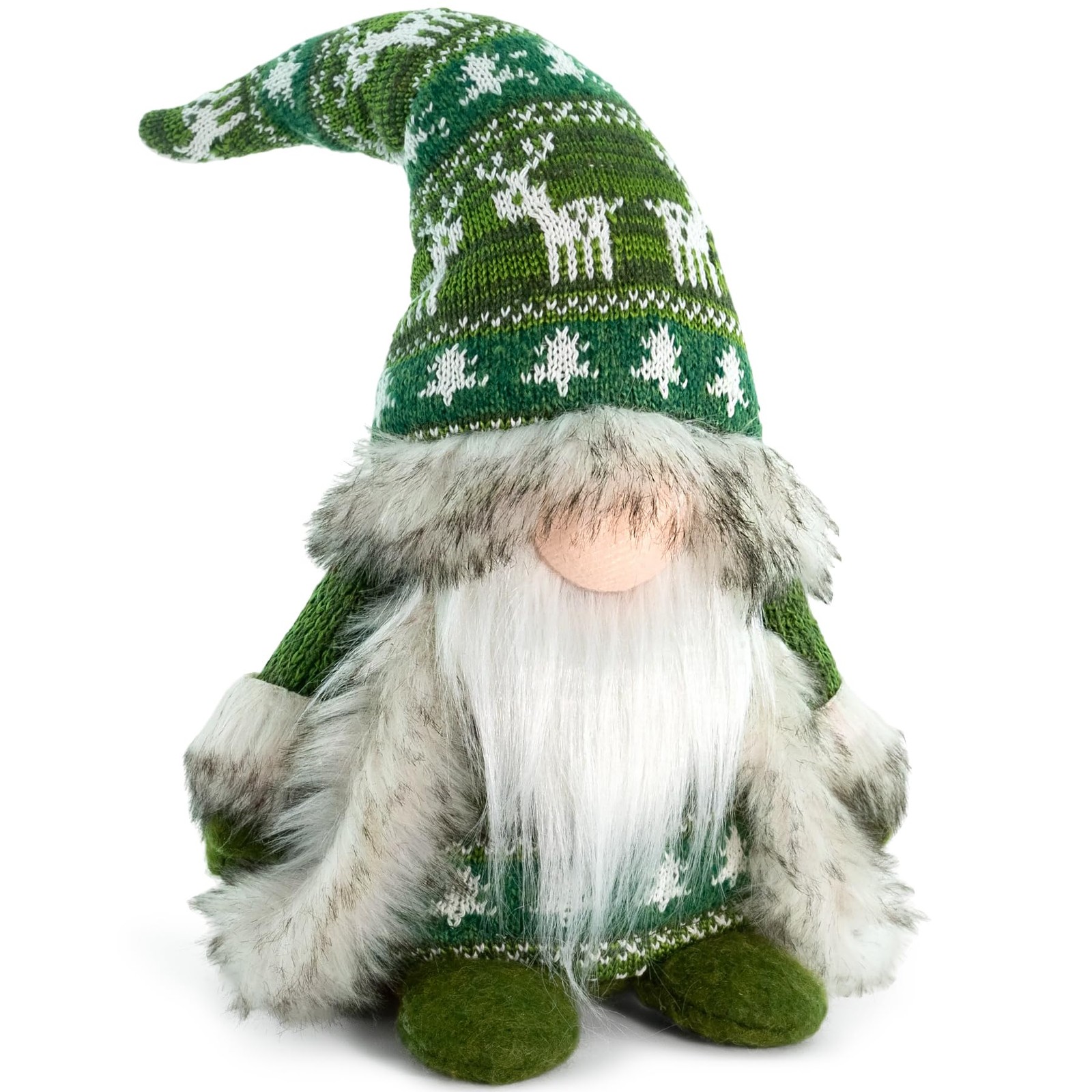 Gnome Christmas Decorations – Plush Nordic Figurine with Green Reindeer Knit …