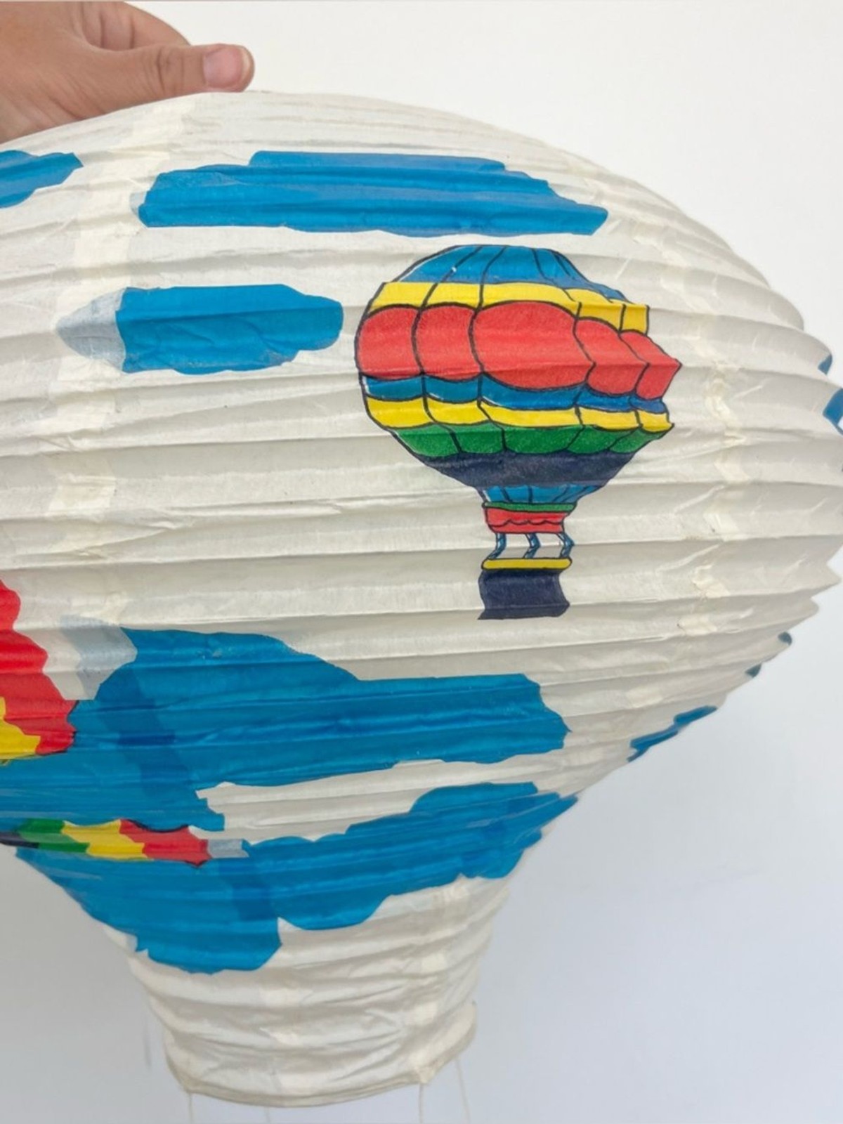 Set of 2 Vintage Paper Lantern Hot Air Balloons w Rainbows Clouds Decor READ