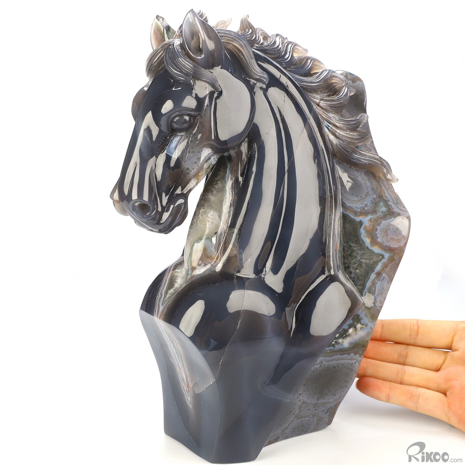9.8″ Agate Amethyst Geode Hand Carved Crystal Horse Sculpture, Crystal Healing