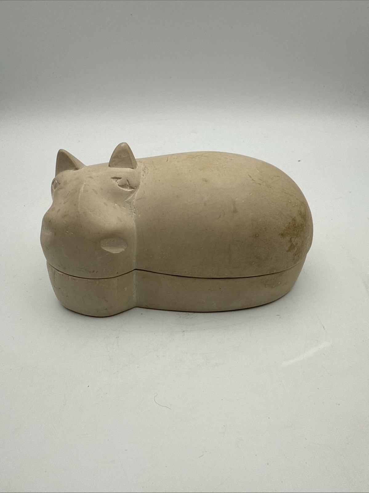 Hand Carved Soapstone Hippopotamus Trinket Box