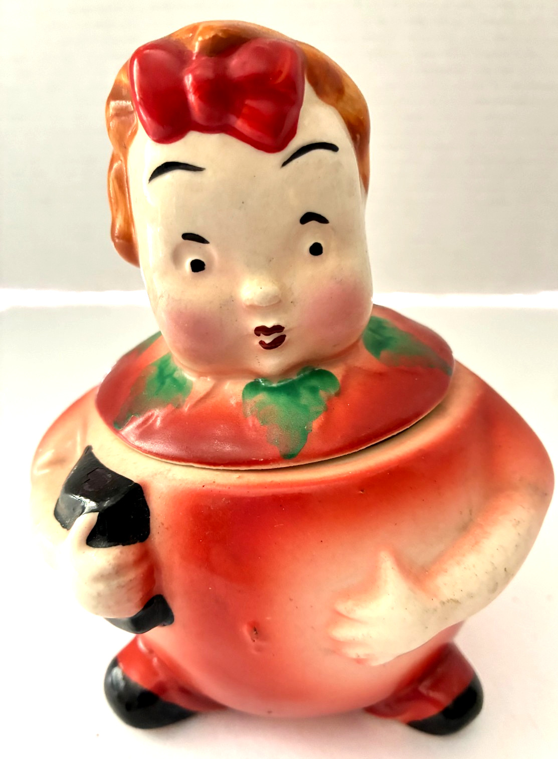 Vintage 1942 PEEDEE Orchard Fruit Kid CHARLIE CHERRY Ceramic Jam Jelly Jar