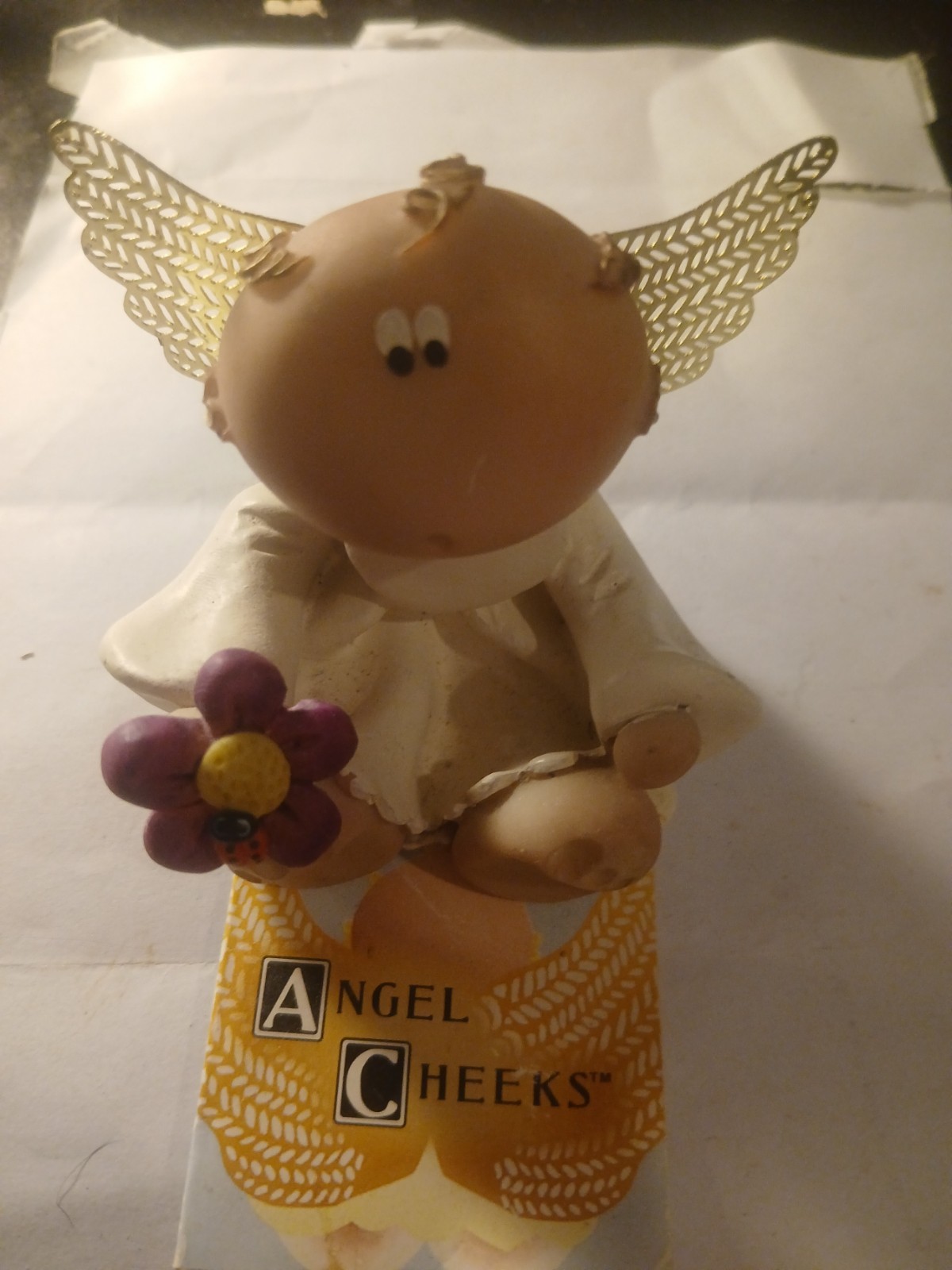 Vintage 2001 Kirk’s Critters Angel Cheeks Figurine Gold Tone Lady Bug & Flower
