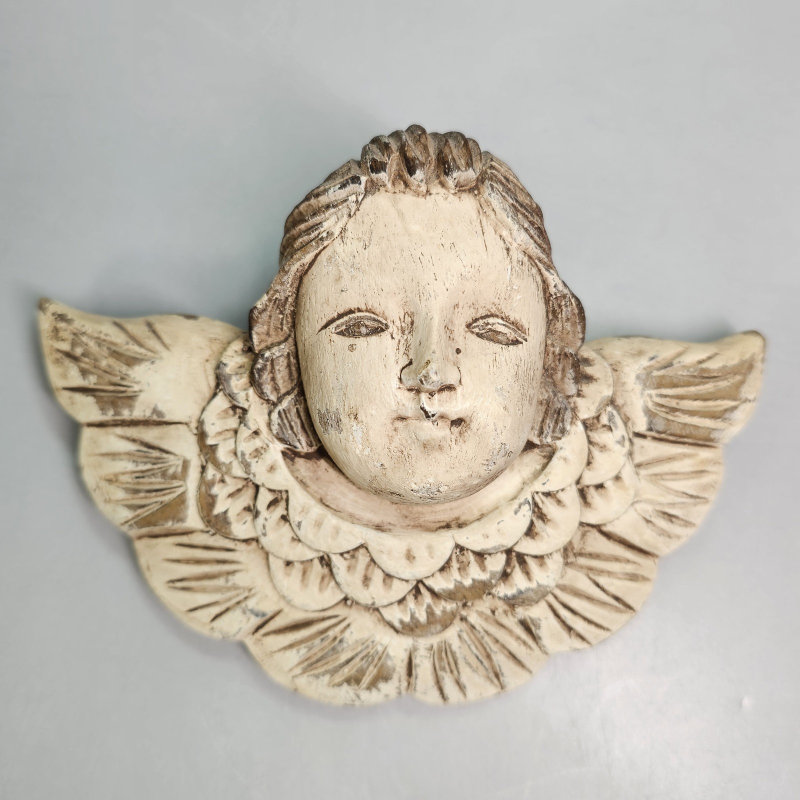 Vintage Cherub Angel Carved Wood Gallery Wall Hanging Decor