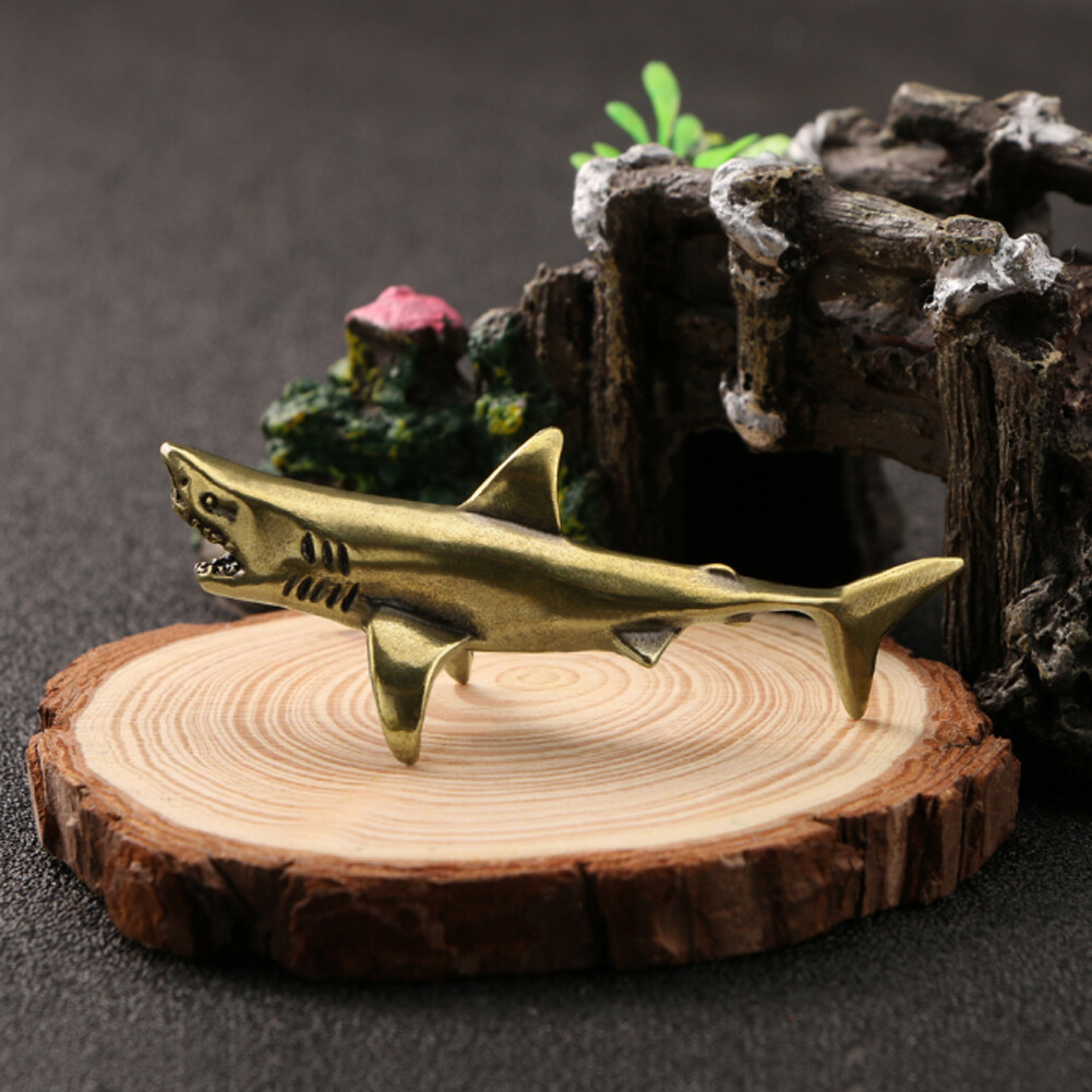 Brass Shark Figurine Statue Home Office Table Decoration Animal Figurines Toy