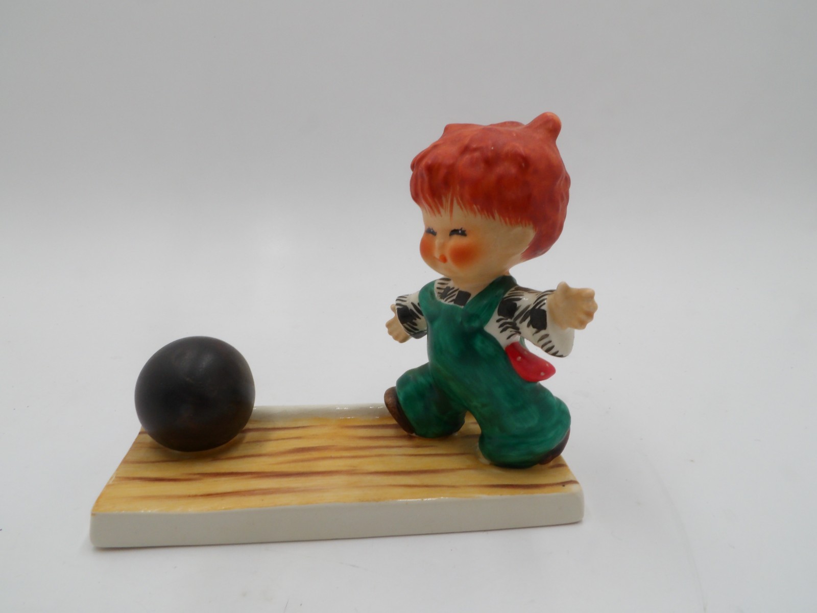 Goebel Hummel Redheads Figurine BYJ1 “Strike” Young Boy w Bowling Ball & Alley