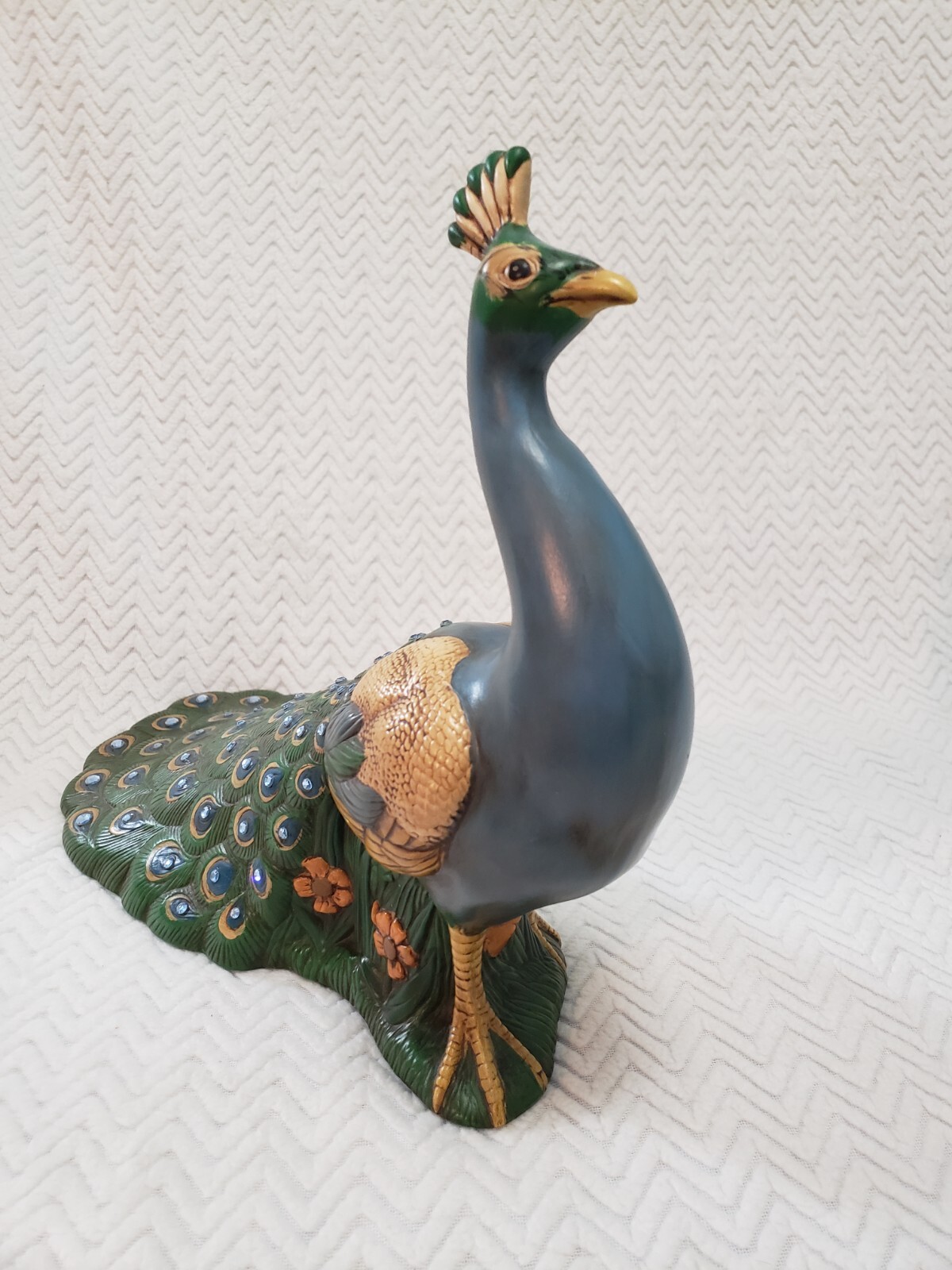 Lot Of 2 Holland Mold Peacock Hand Painted Ceramic Standing Non Lighted Decor