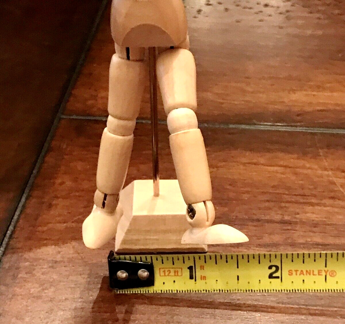 Wooden Articulated Posable Man Figure On Stand 5-3/8″