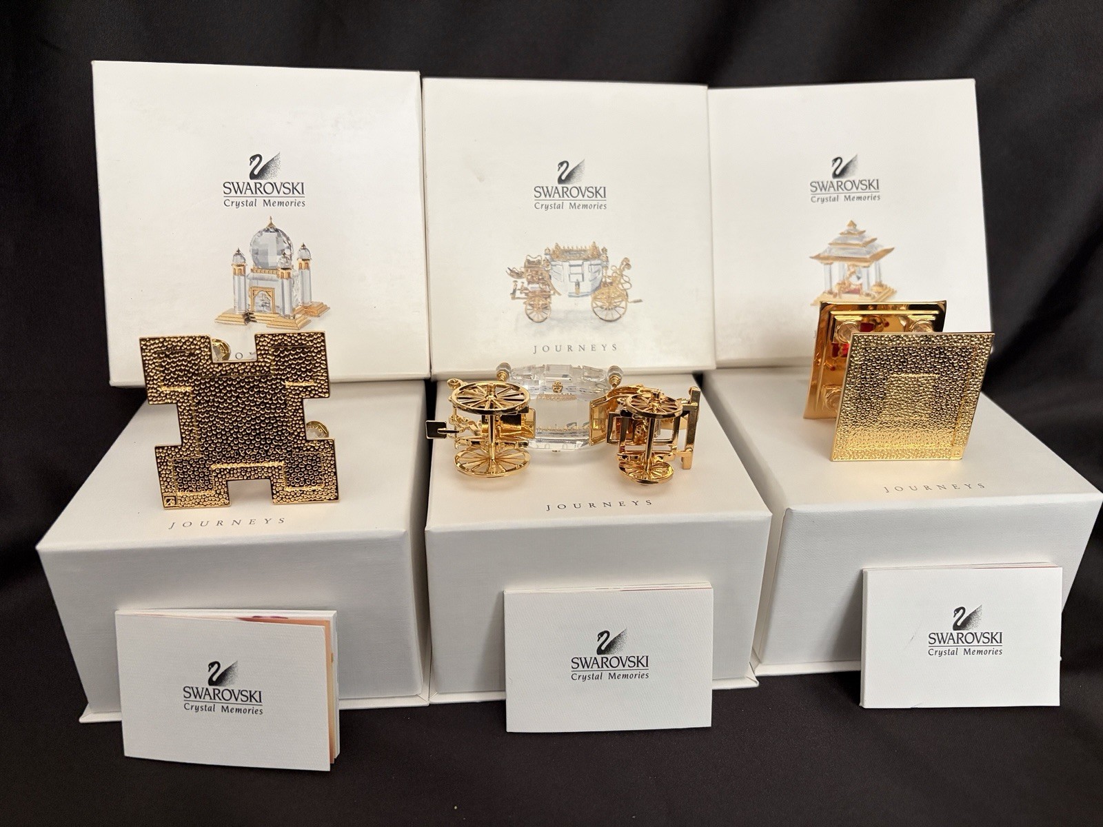 Swarovski Crystal Memories Journeys Figurines Set of 3 Clear Gold Boxed