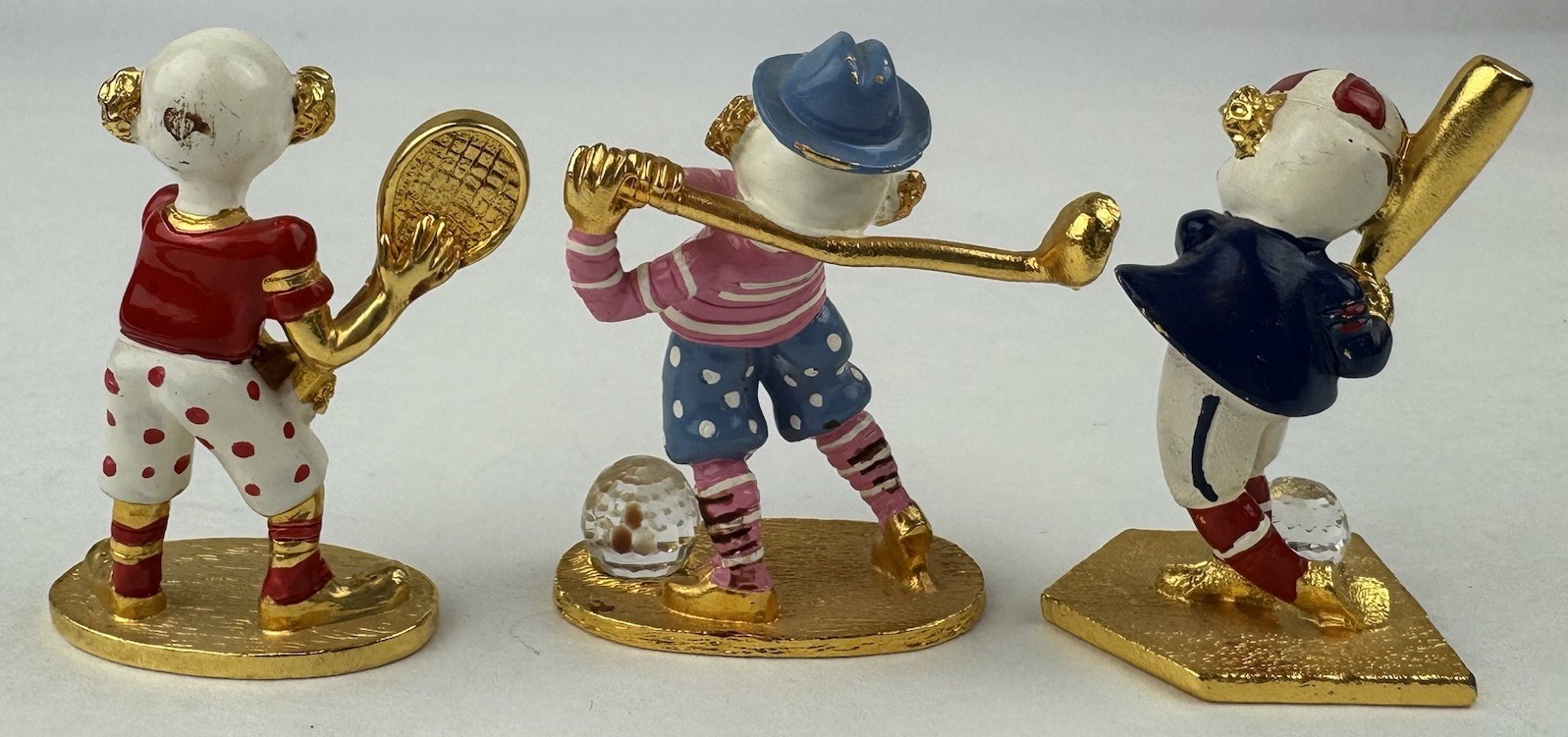 3 Spoontiques Pewter Miniature Gold Clown Swarovski Crystal Tennis Golf Baseball