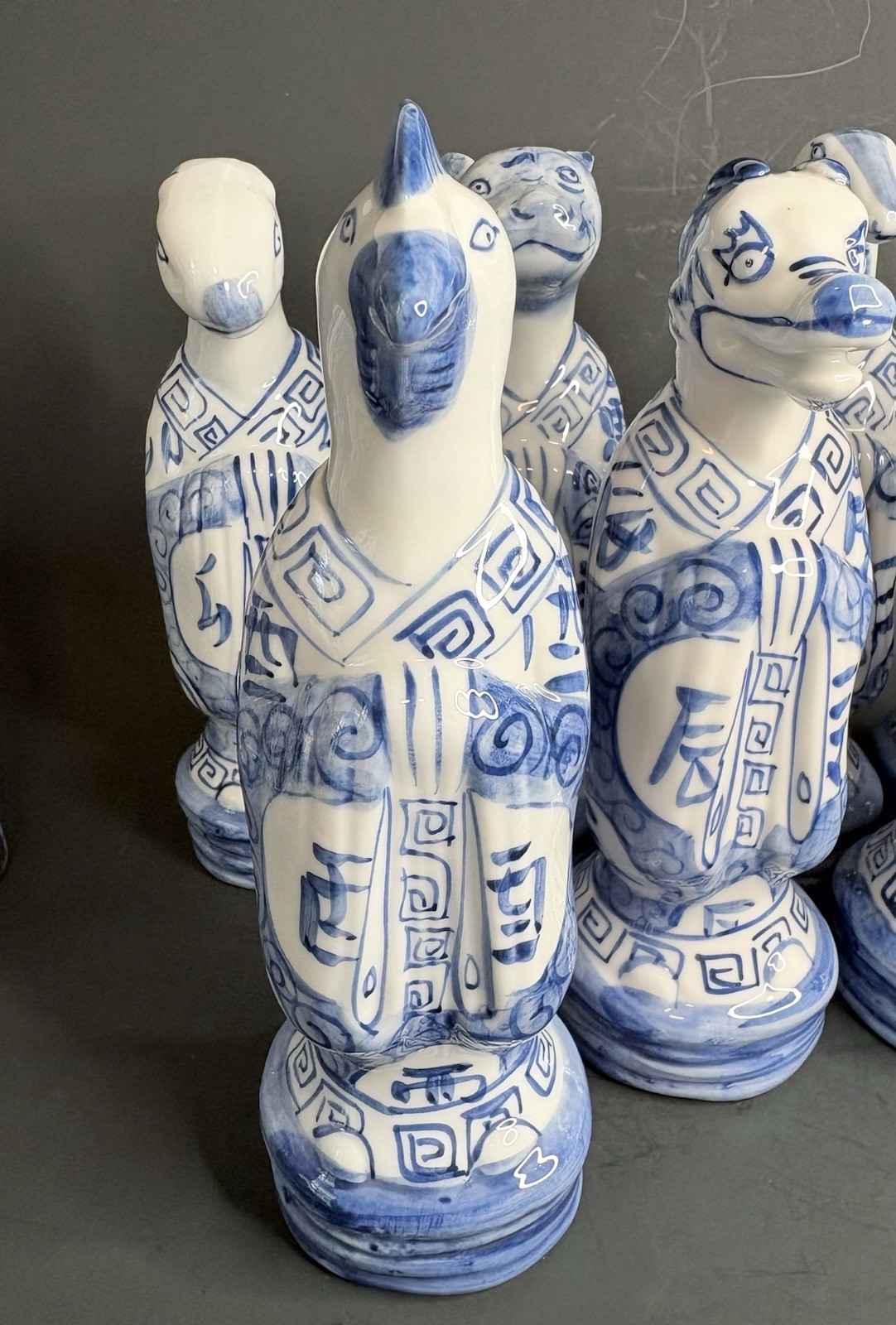 Vintage Porcelain Chinese Zodiac Statues By Andrea by Sadek Blue and White Set