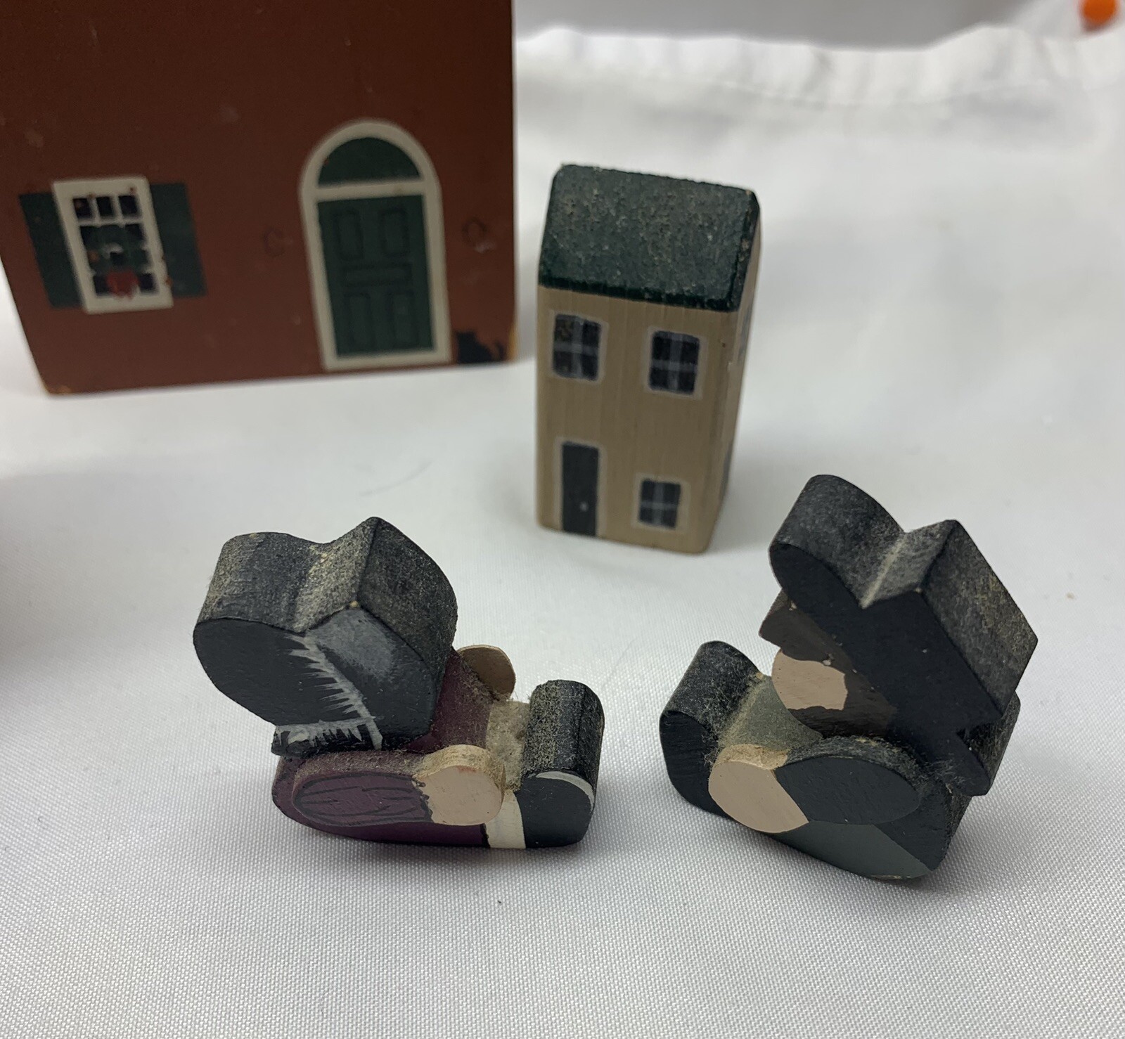 Vintage Wood Block Folk Art Cutouts Cats Meow Antique Store House People