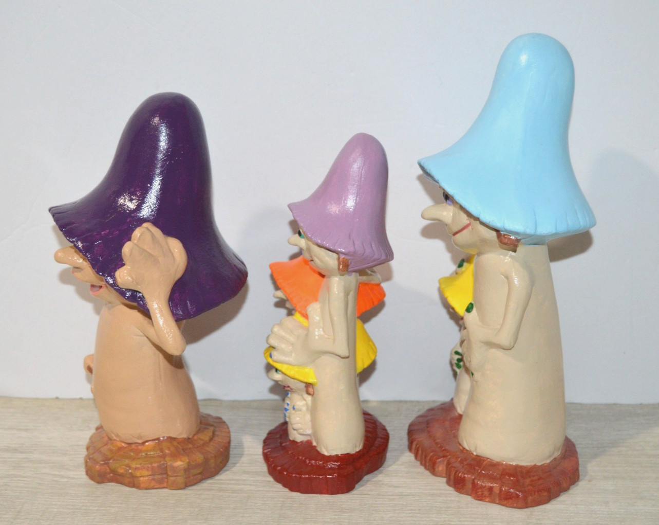 Ceramic Mushroom Family Vintage People Garden 1970s Hand Painted Anthropomorphic