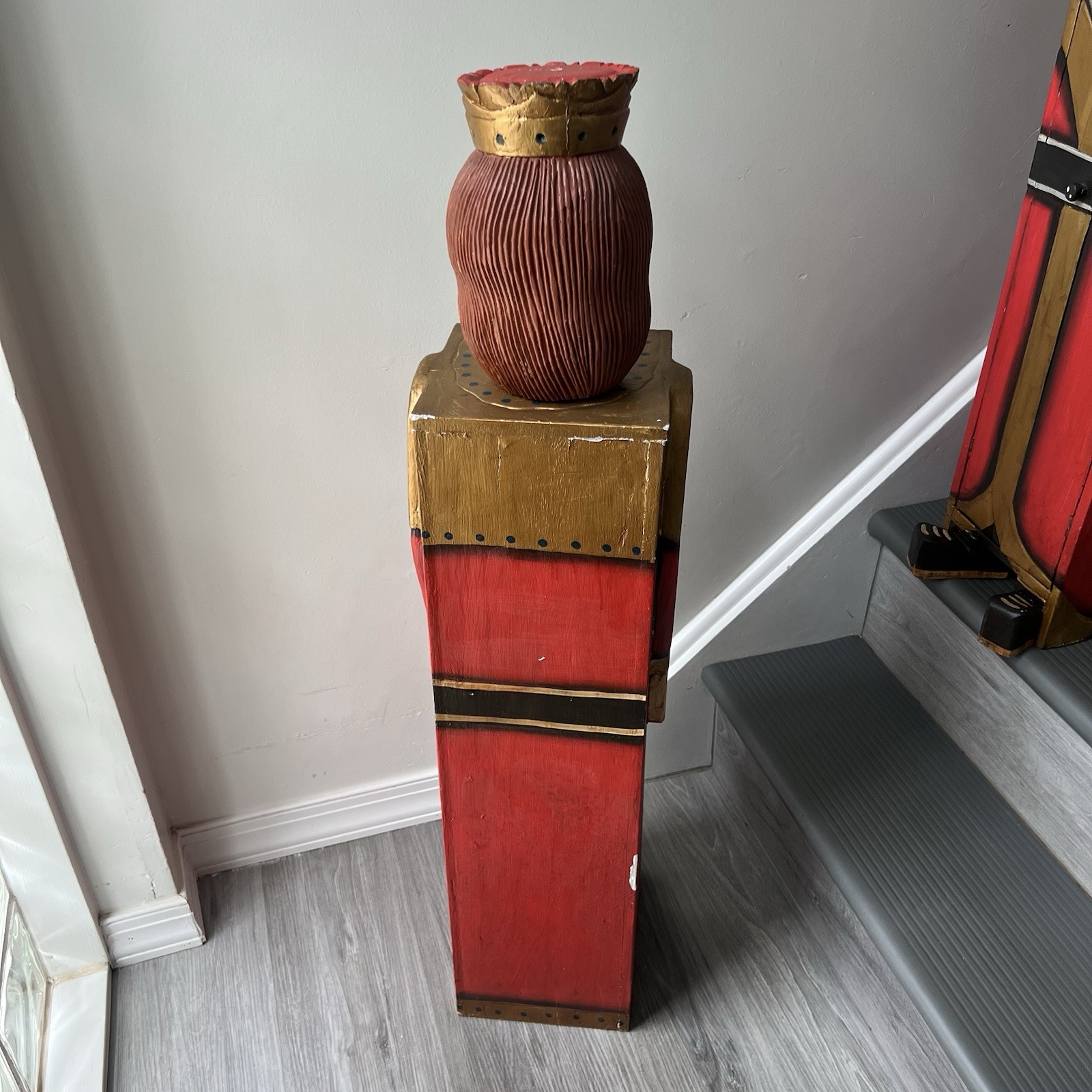 Rare Pair Folk Art King Queen Cabinet Figures Hand Painted Wood 41″ 39.5″