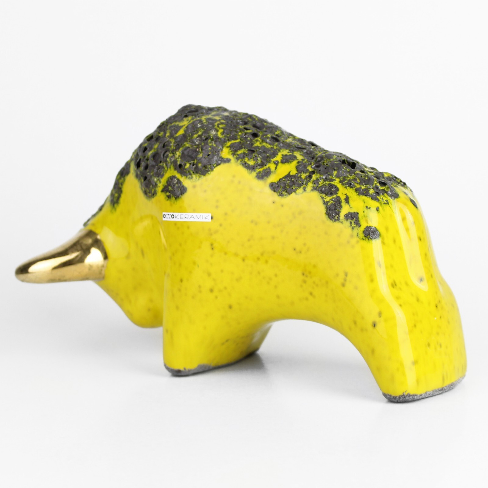 Vintage Ceramic bull buffalo fat lava gold horns Otto Keramik West Germany MCM