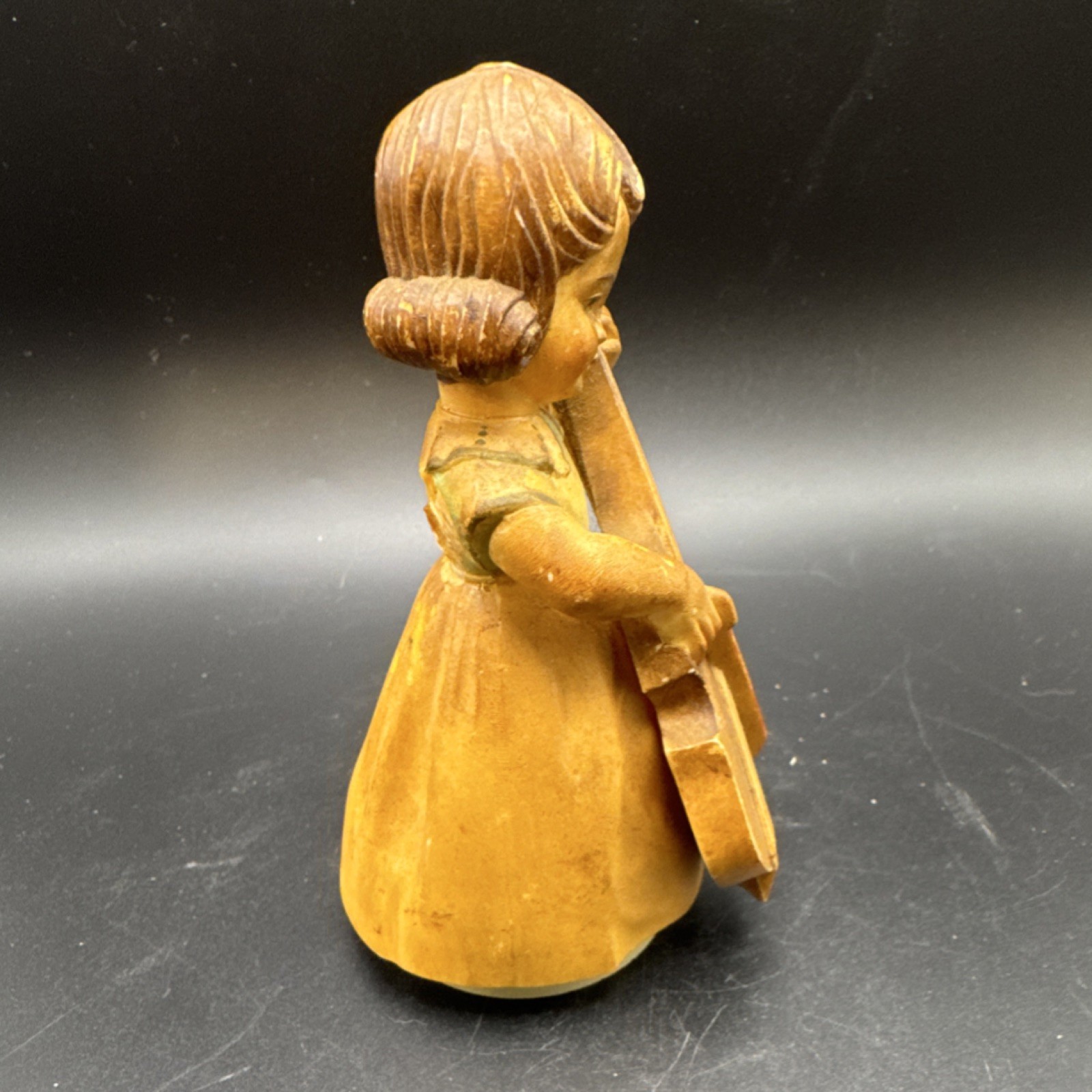 Vintage Anri Toriart Hand-Carved Wooden “Girl with Cello” Hand-Painted Figurine