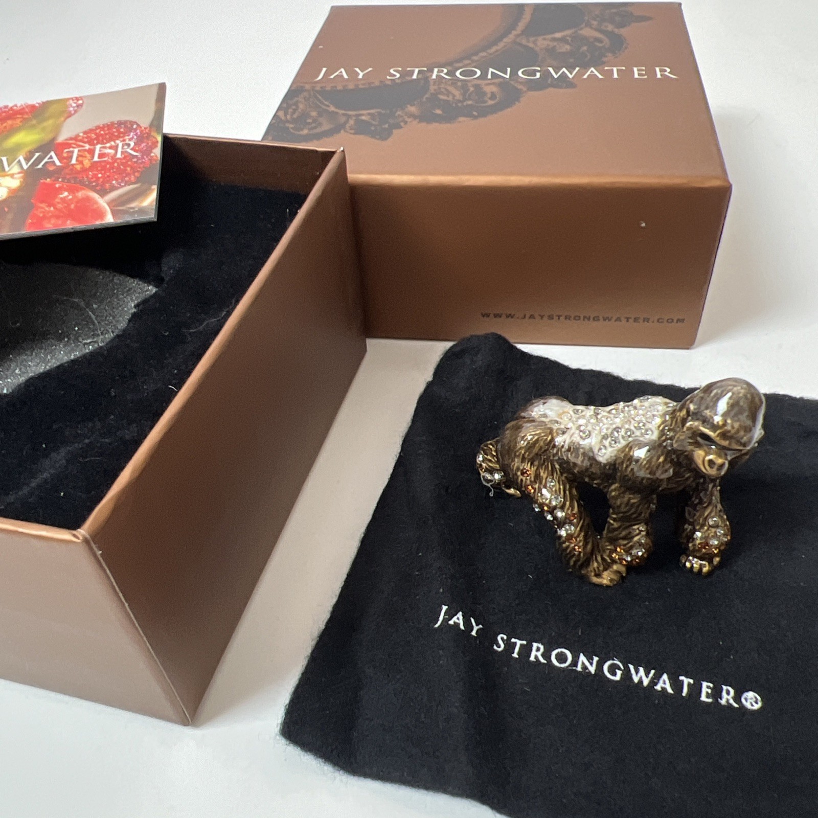Jay Strongwater Miniature baby Gorilla New With Box And Pouch Silverback