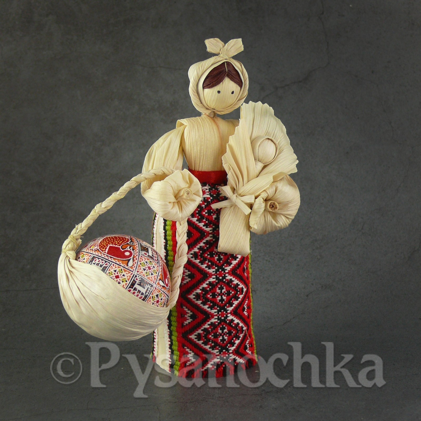 SET Chicken Pysanka+Handmade corn husk dolls by artist from Ukraine Pysanky