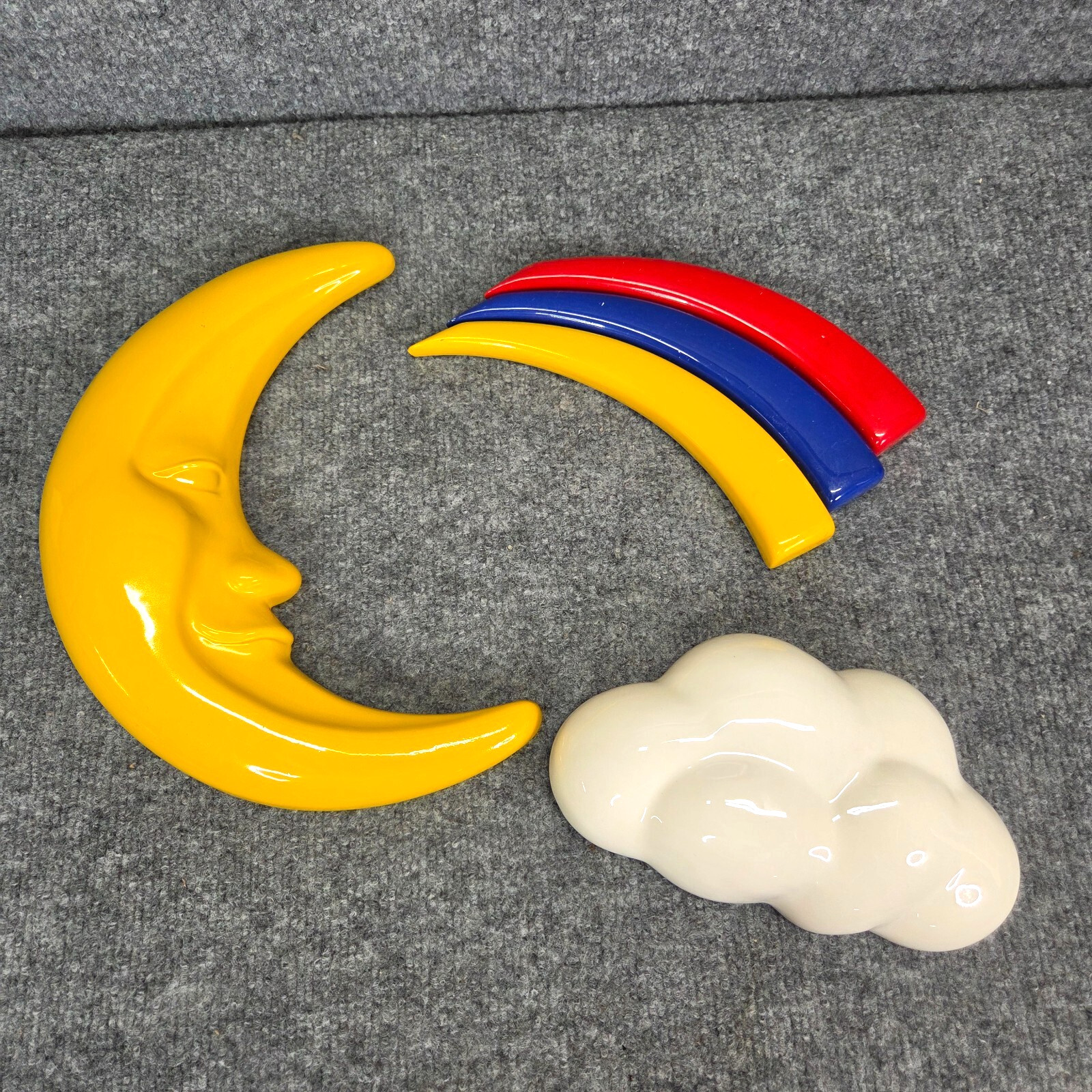 Vintage Made in Japan Ceramic Moon Cloud Rainbow Baby Room Wall Decor MCM Kids