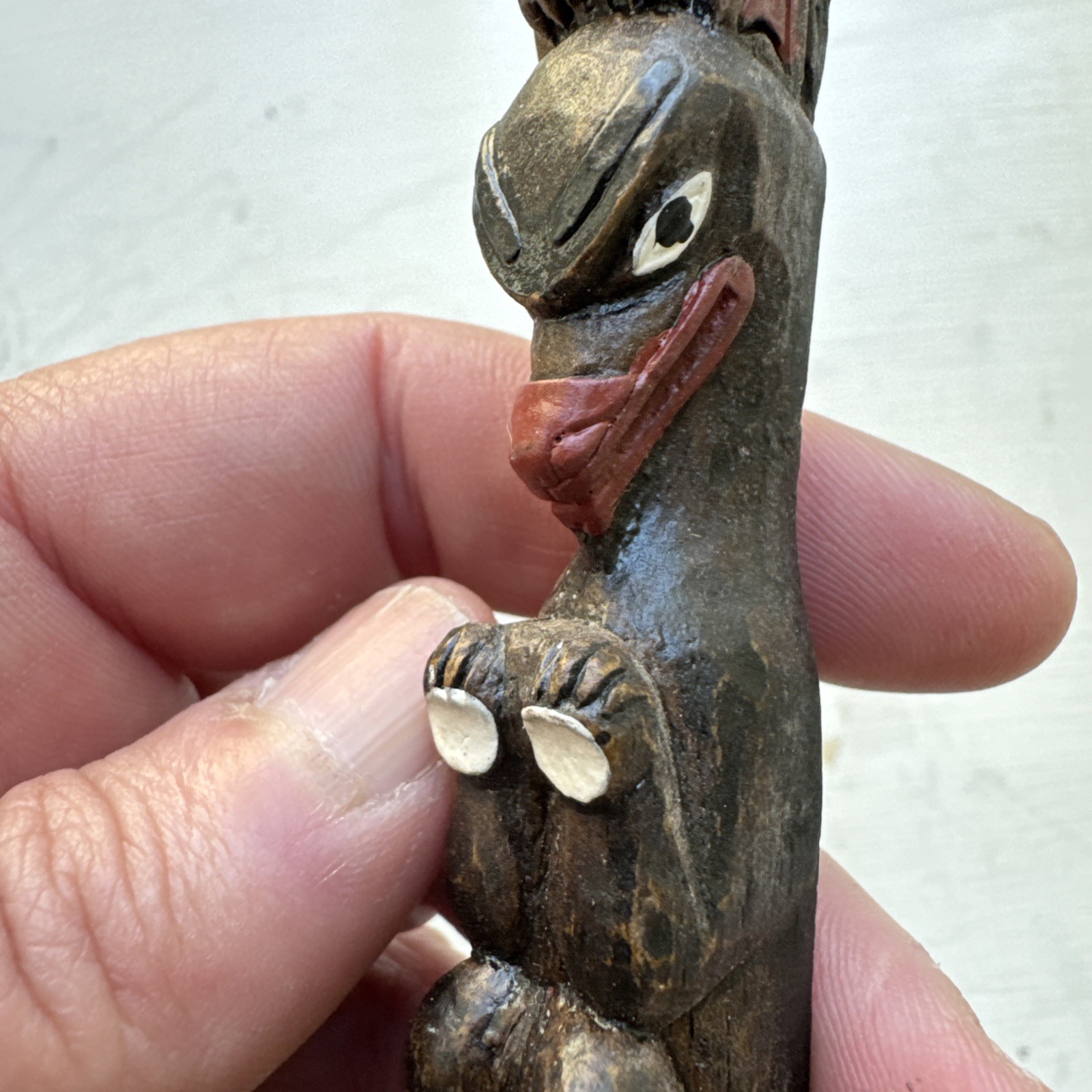 Vintage BOMA Hand Painted Wood Totem Bird Figure Canada Carved Folk Art