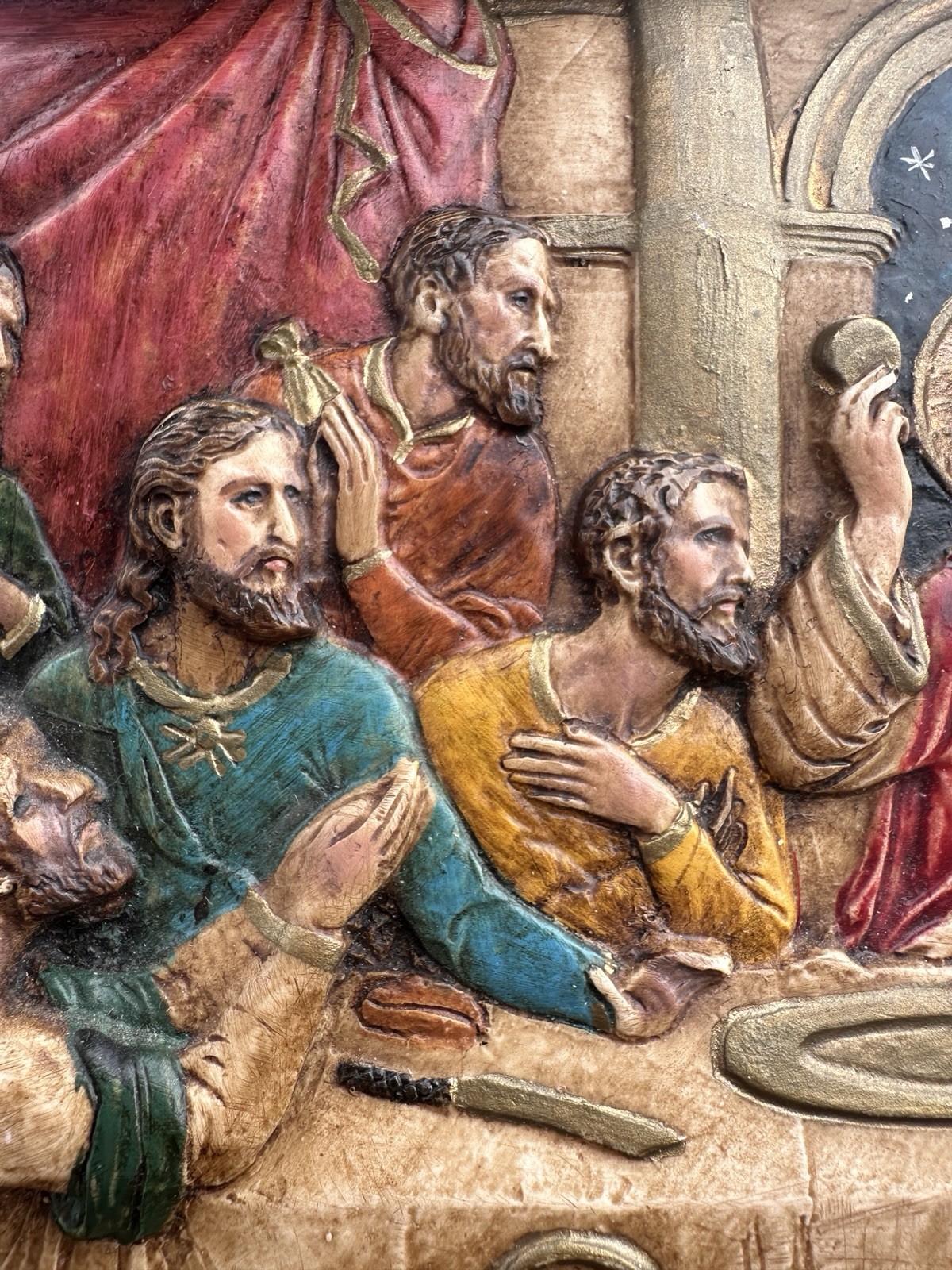 Vtg Hand Painted The Last Supper Wall Plaque Picture Chalk Plaster 13.5” x 8”