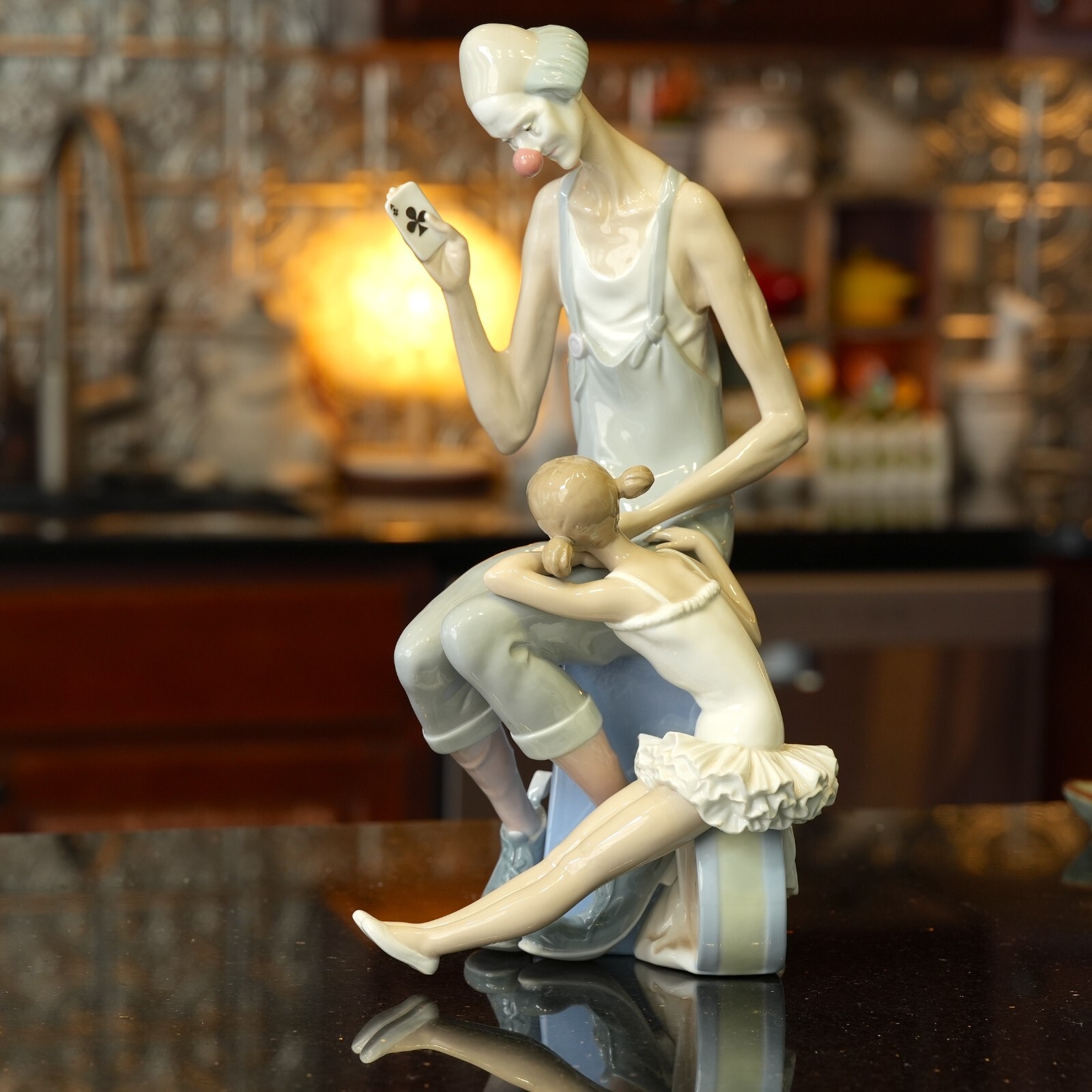 Retired Lladro #4605 “Magic” Clown with Cards & Ballerina 16″ tall RARE