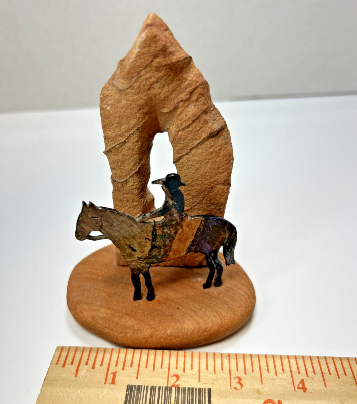 Southwestern Sandstone Cowboy Horse Sculpture Natural Stone Art Western Decor