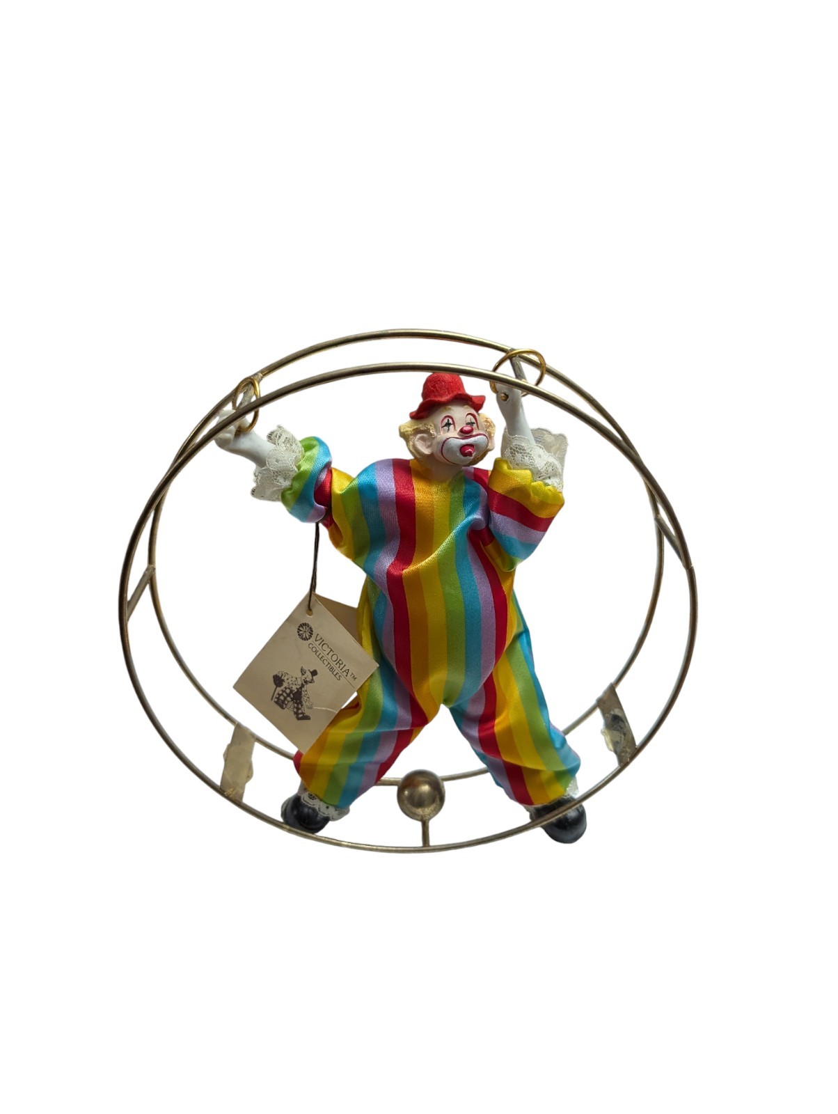 IMPEX CORP CLOWN ACROBAT DOLL FIGURINE IN METAL WHEEL 8″ RARE VINTAGE VICTORIA