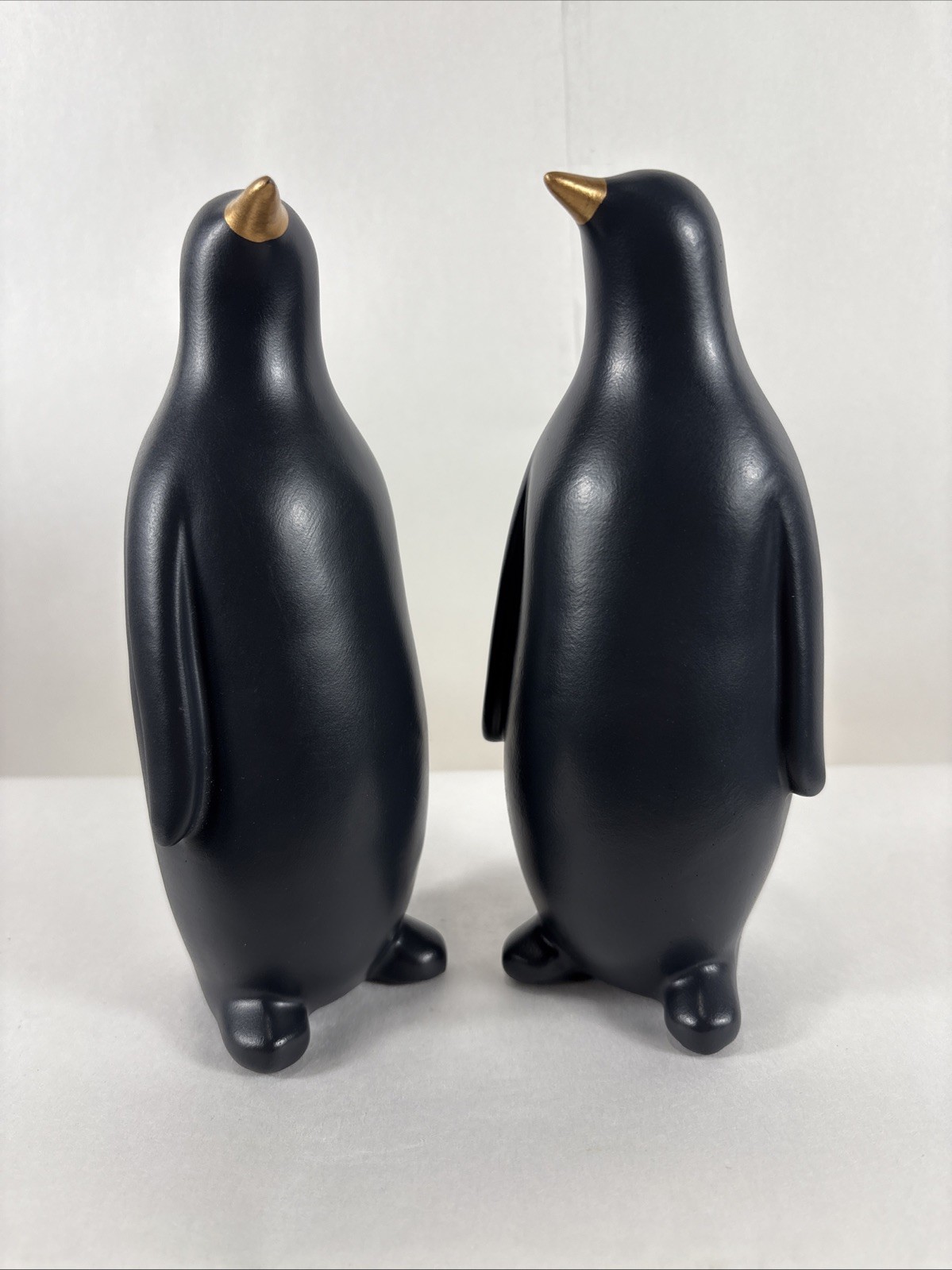 Modern Black Penguin Figurine Set Gold Beak Minimalist Decor 7” Pair