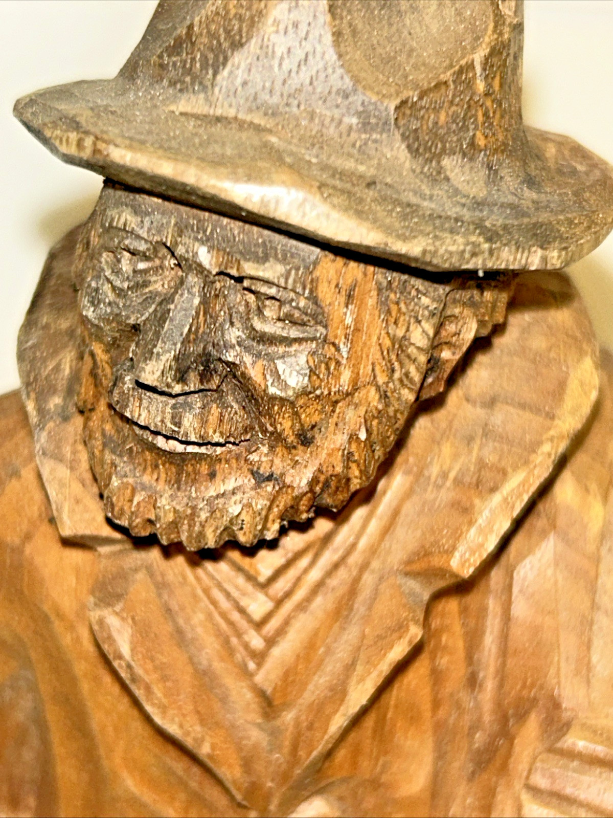 Hand Carved Wood Folk Art Signed Artist Figurine 9.5″ Man Sack Over Shoulder
