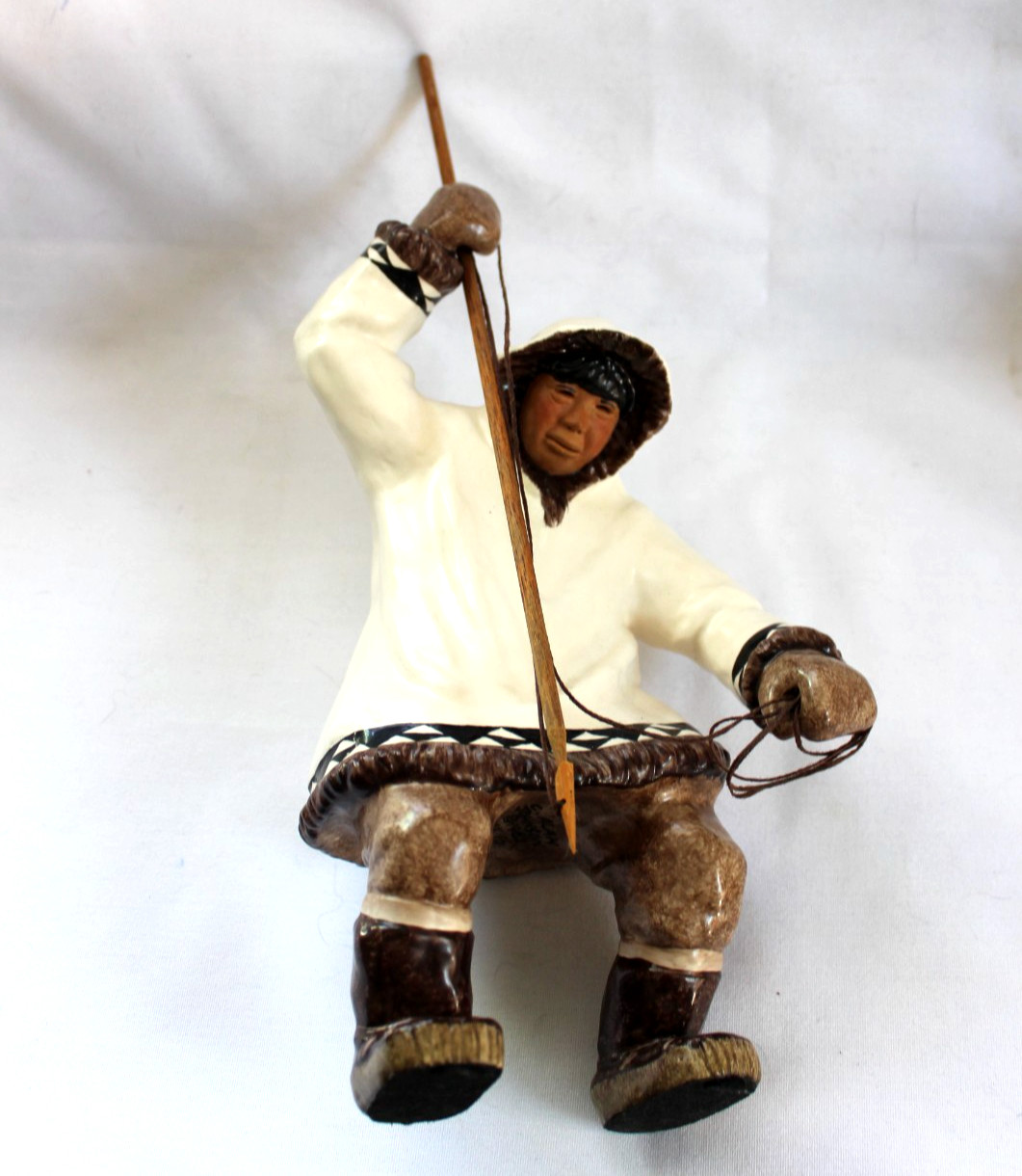 C. Alan Johnson Alaska Inuit Man Hunter Rope/Spear Ceramic Figurine ©1962 AK16