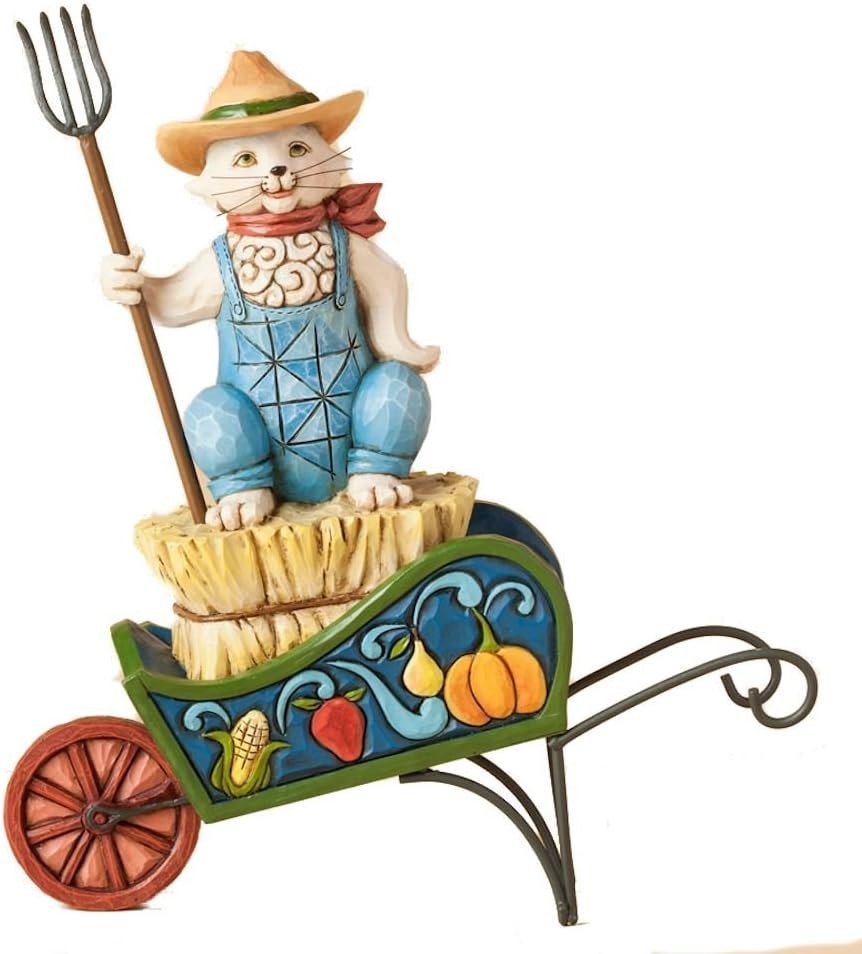 Jim Shore Country Living Farm Pitchfork Cat on Wagon Figurine 4030495 NEW T
