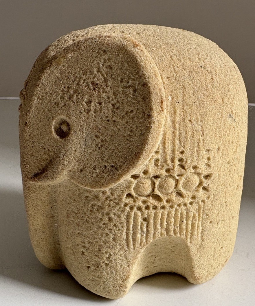 Vintage MarBell Belgium Stone Art Deco Elephant Carved Sculpture Statue Figurine