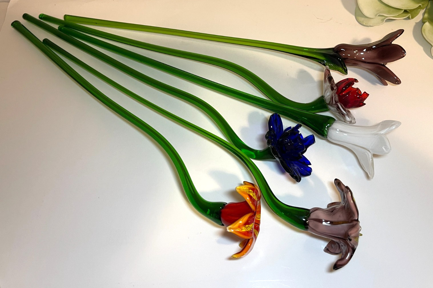 Set of 6 – 19″ Long Stem Multi-Color Glass Flower – Murano Hand Blown Glass #30