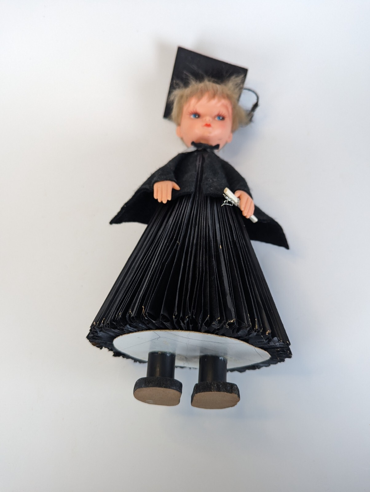 1960s Graduation Doll With Pleated Cardboard Skirt 11 Inches Tall Retro Vintage