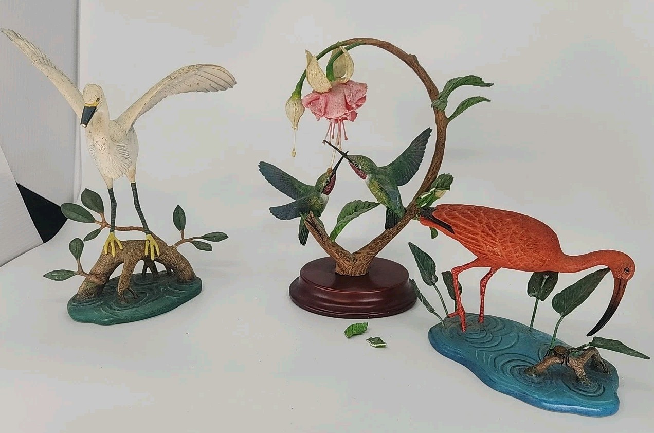 Lot 3 Danbury Mint Birds Resin Figurines Garden Jewels Etc, Jeff Rechin