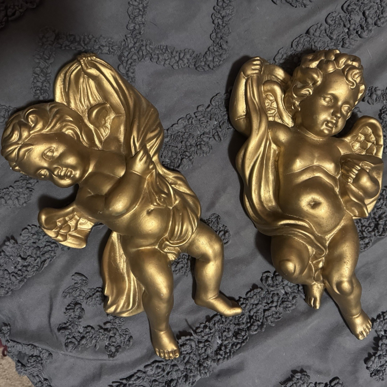 Vintage Gold Homco Wall Hanging Cherubs • Set Of 2