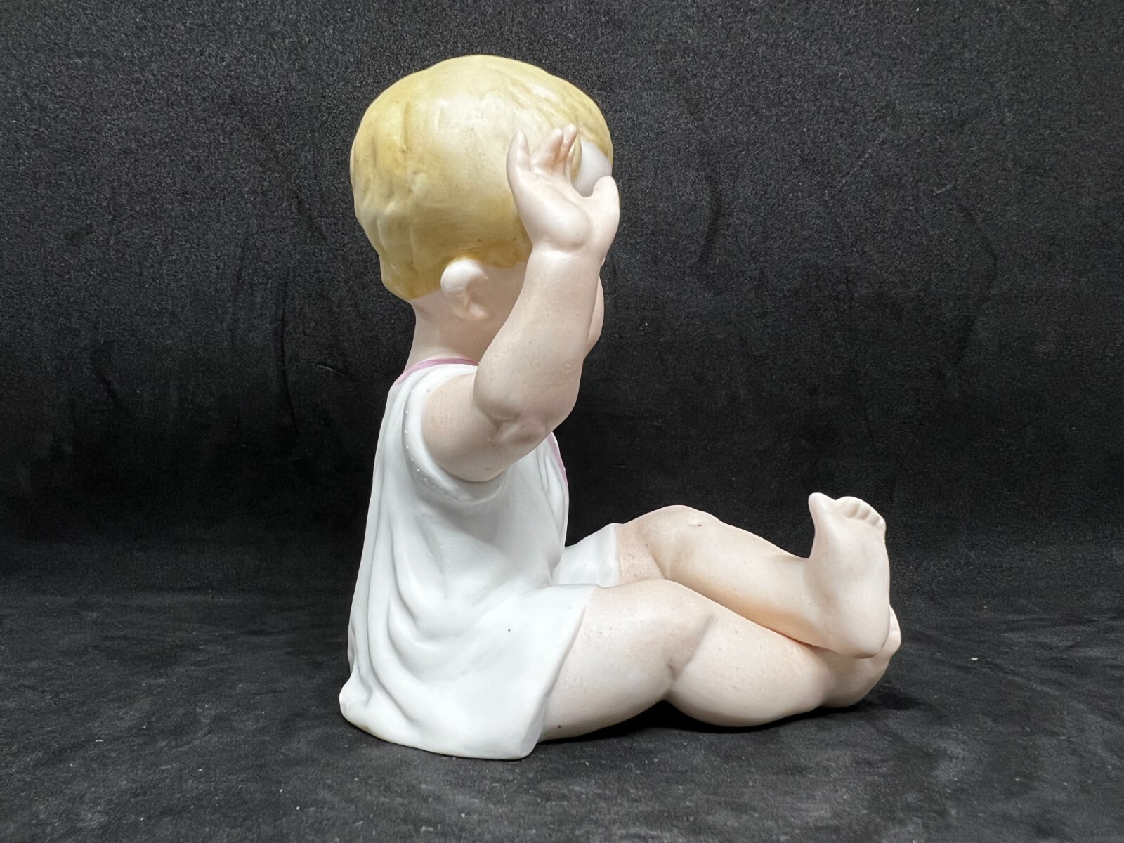 Gebruder Heubach-German Porcelain Bisque-Sitting-Hands Up Piano Baby 4 1/2″