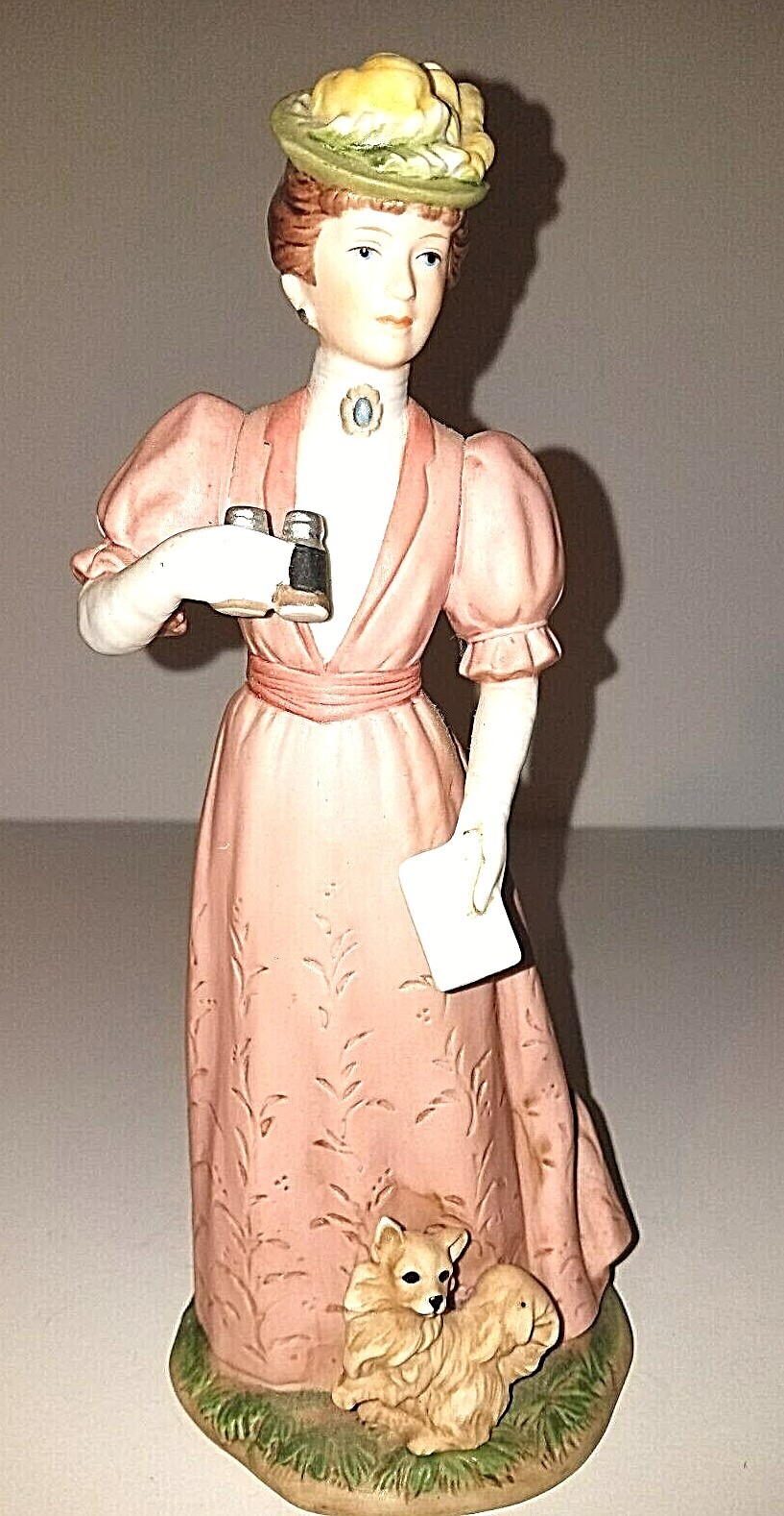 Homeco Lovely Victorian Pink Lady Louise Figurine with Dog & Binoculars #1403