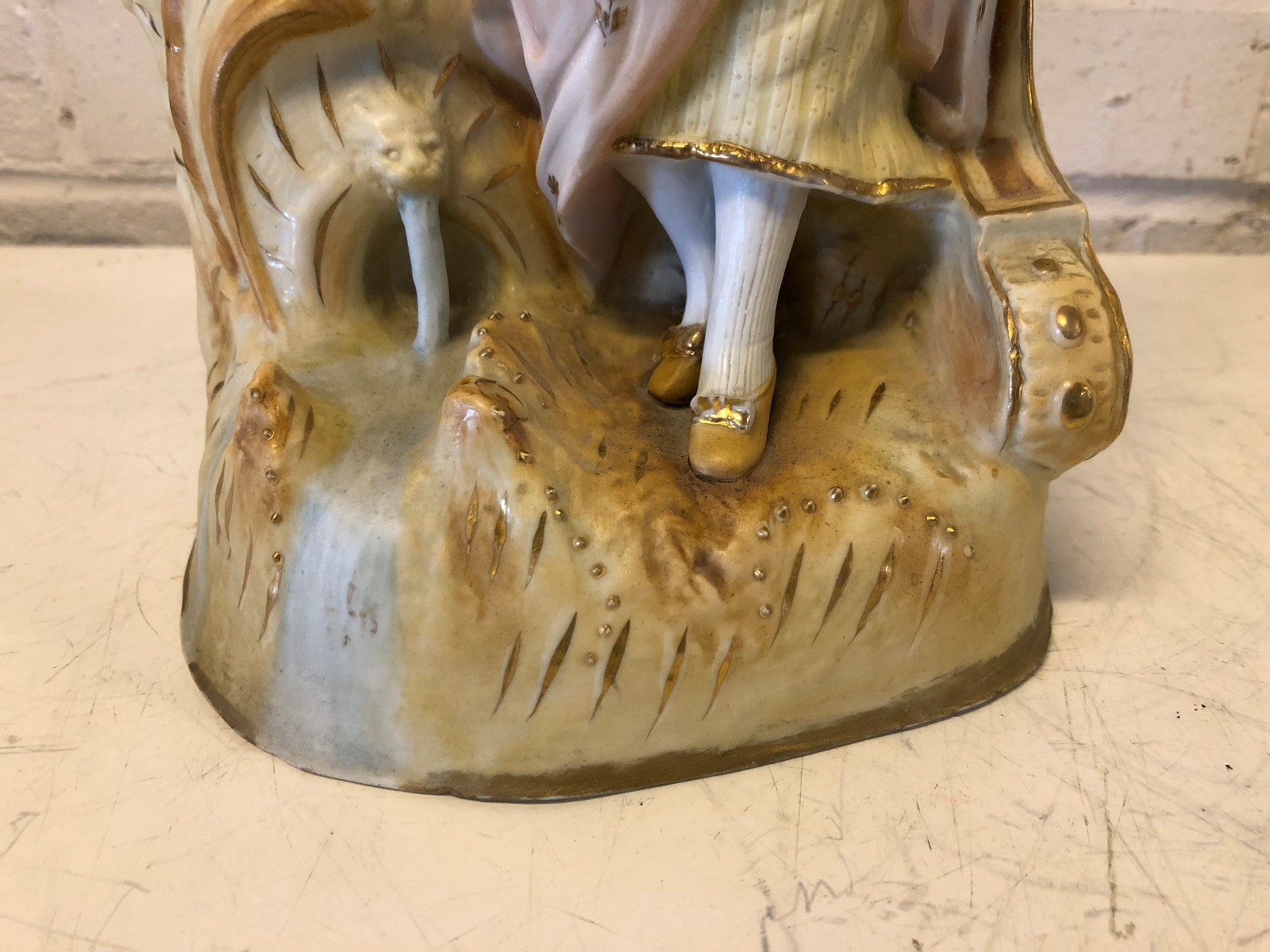 Vintage Bisque Girl Holding Basket Figurine Candle Holder