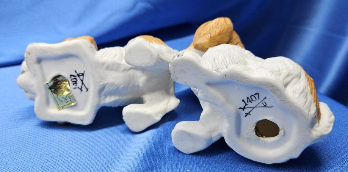 Homco Spaniel Puppy Dog Porcelain Figurines #1407 Set of 2 Puppies Vtg