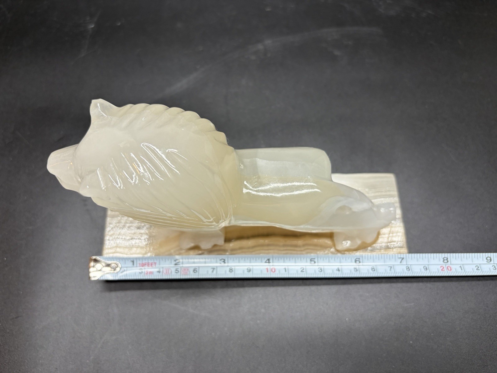 Vintage Hand Carved Art Deco Style Onyx Stone Lion On Onyx Base Sculpture