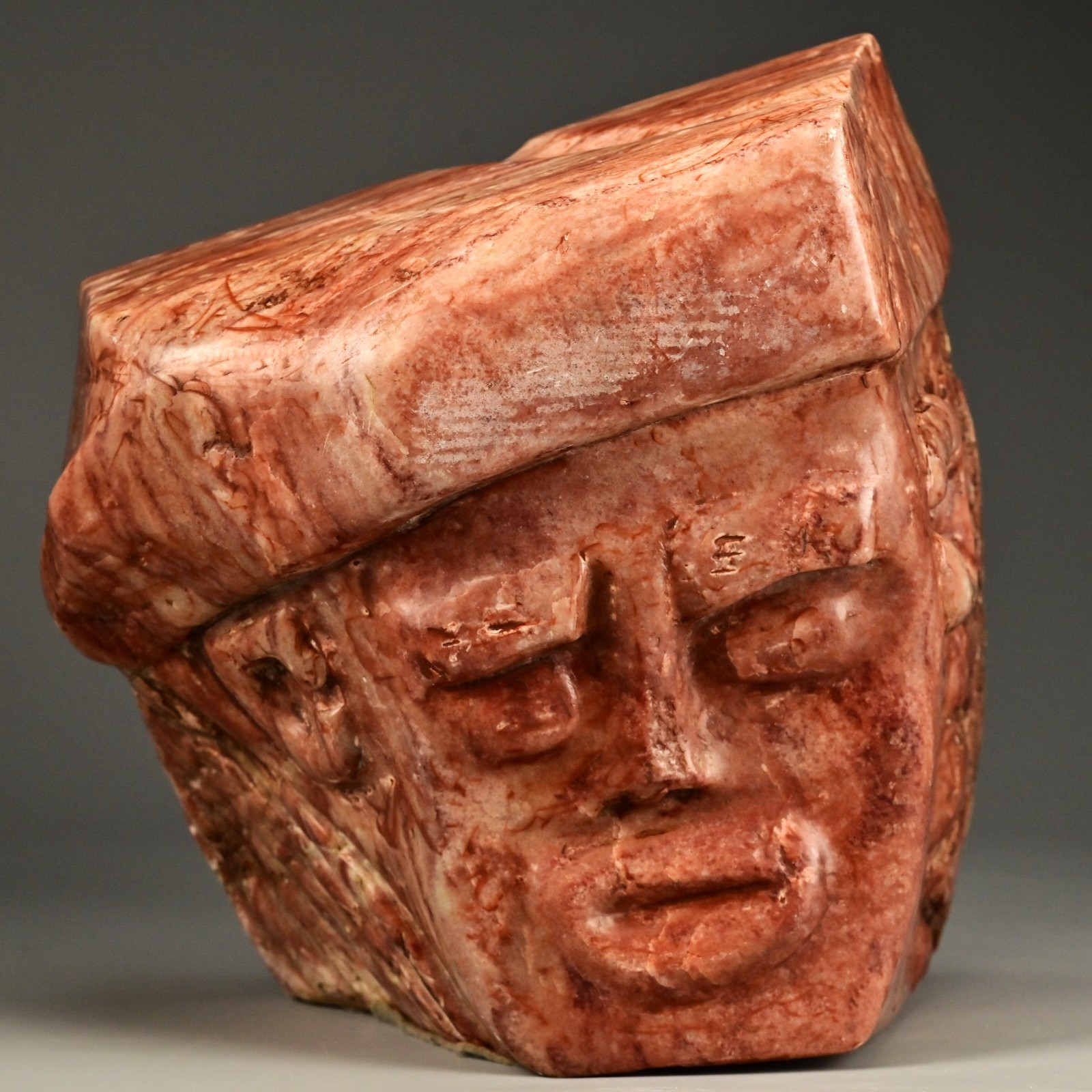 ELIZABETH CATLETT Original Vintage Signed Rouge Marble Statue Bust Art Sculpture