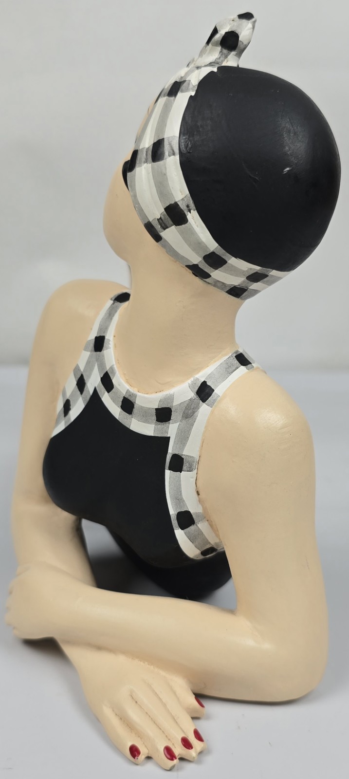 BATHING BEAUTY FIGURINE Black and White Collectible Beach Girl with Her Foot Up
