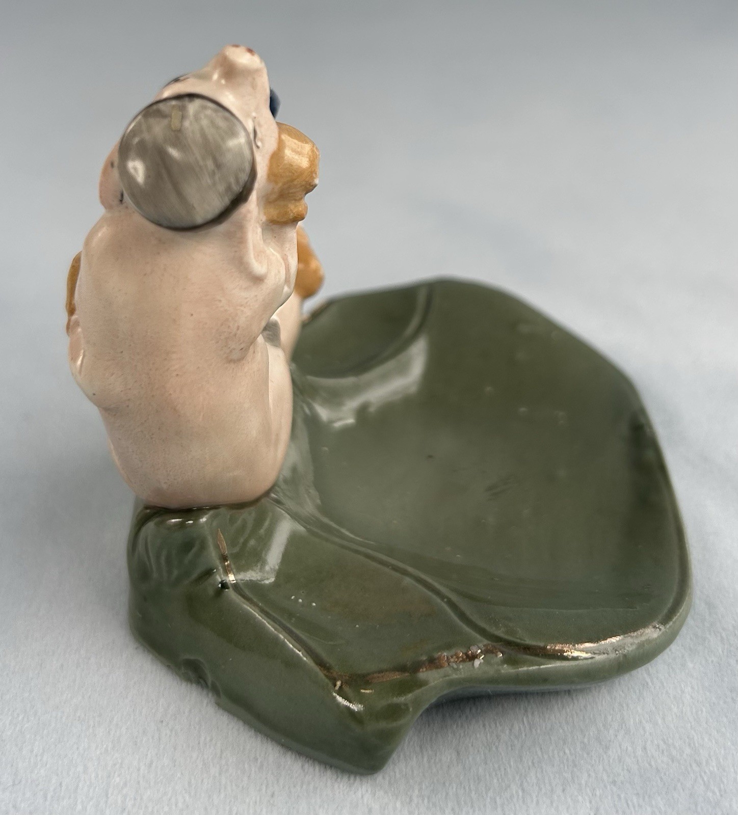Antique Porcelain German Pigs Boxing Fairing Pin Tray RARE