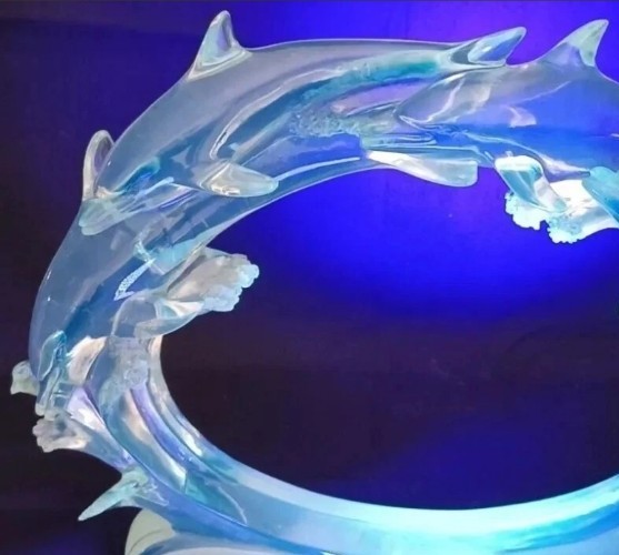 Dolphin Sea Waves Sculpture Nautical 7in Coastal Beach House 80s Lucite Acrylic